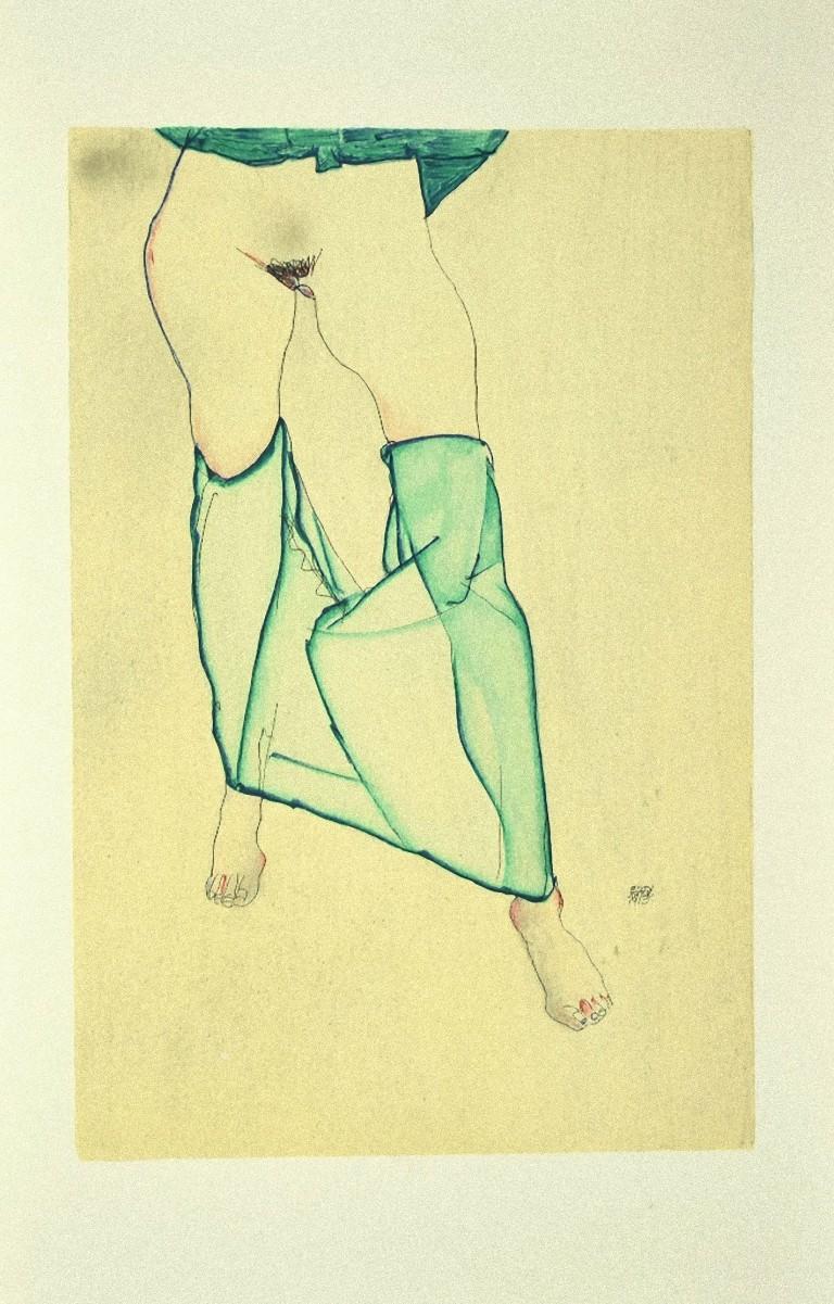 Standing Female Nude [...] - Original Lithograph after E. Schiele - 2007