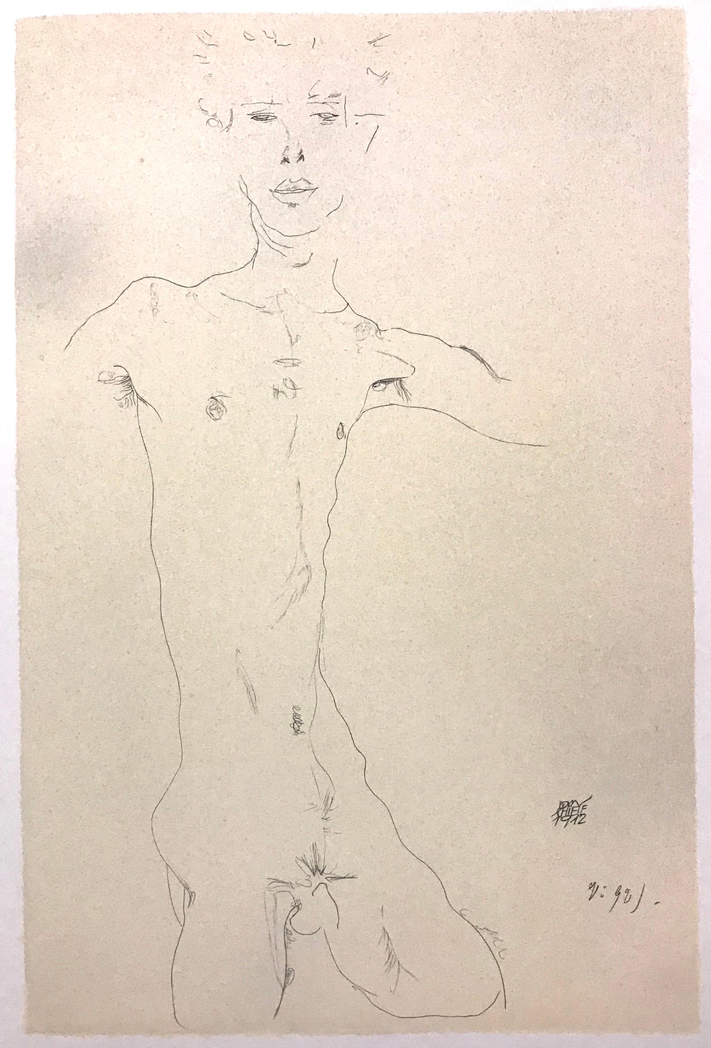 (after) Egon Schiele Nude Print - Standing Male Nude  - 2000s - Lithograph - Modern Art
