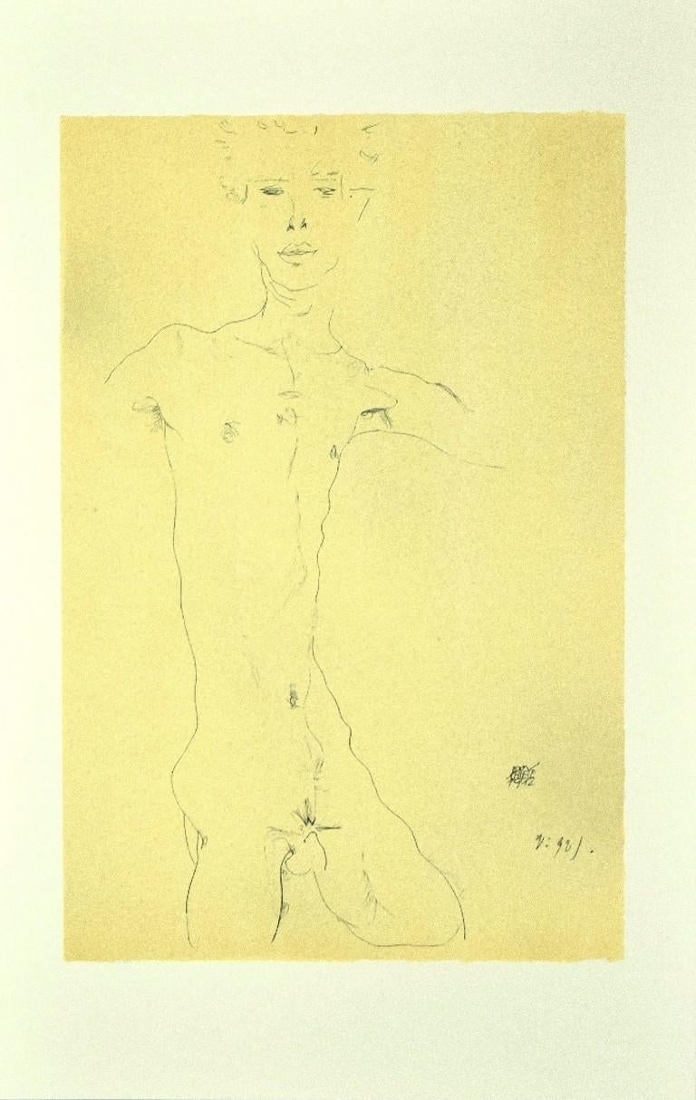 Nude Print (after) Egon Schiele - Nu masculin debout - Lithographie originale d'après E. Schiele - 2007