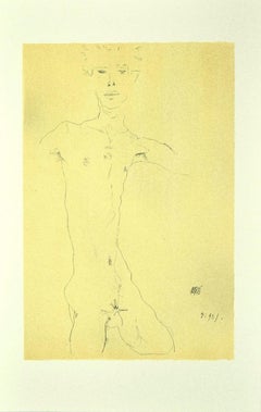 Vintage Standing Male Nude - Original Lithograph after E. Schiele - 2007