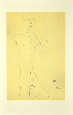 Nudo maschile in piedi  - Litografia originale dopo E. Schiele