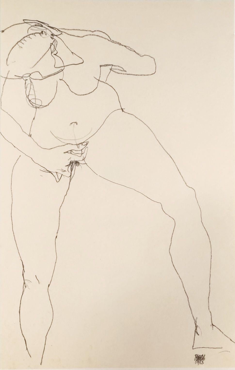 (after) Egon Schiele Nude Print - Stehende Frau Masturbierend