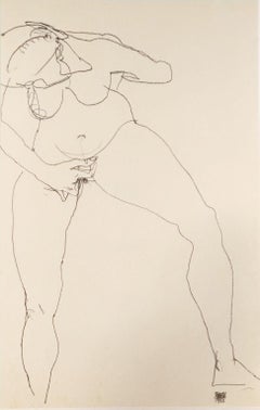 Stehende Frau beim Masturbieren – Original Lithographie nach Egon Schiele
