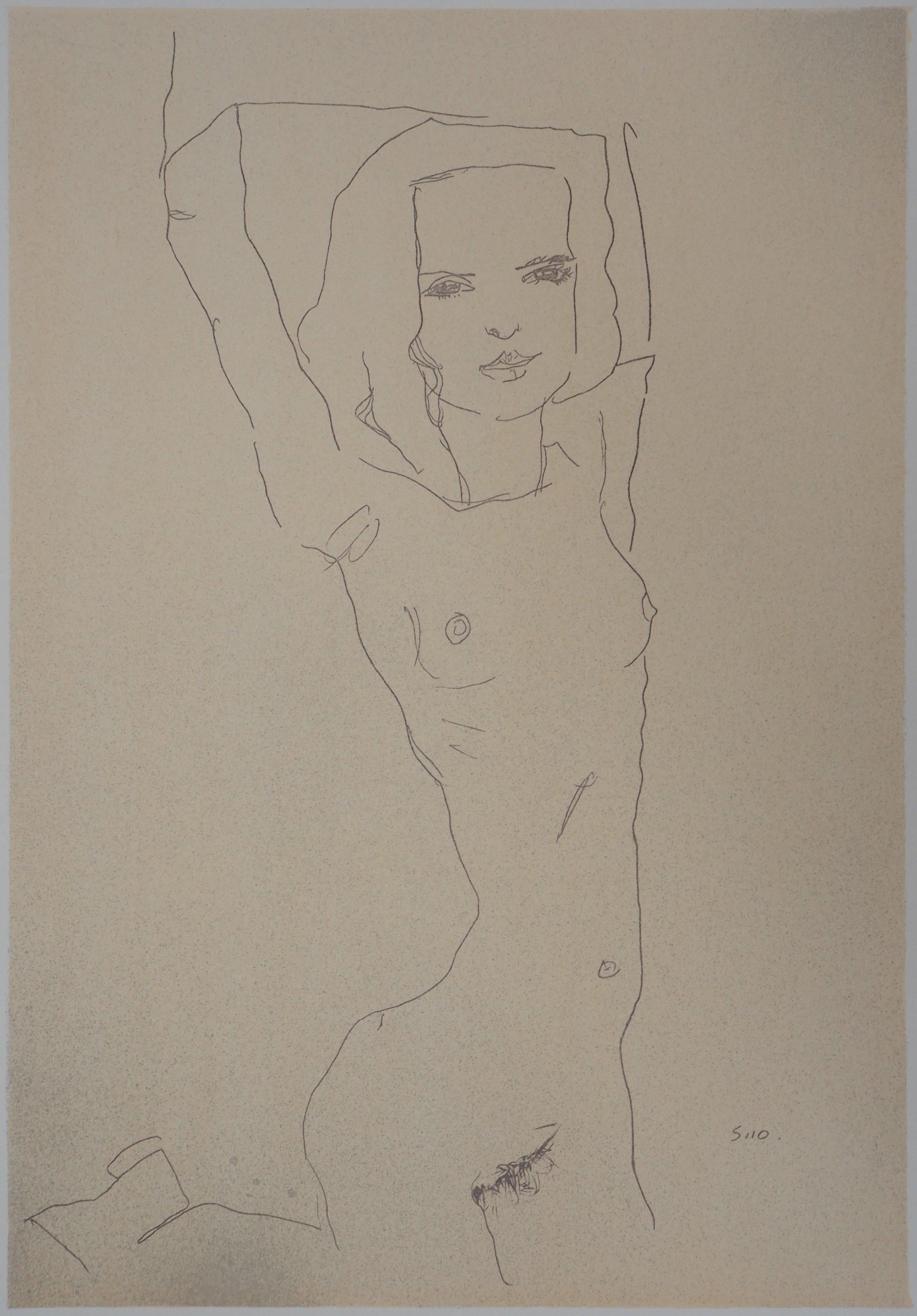 (after) Egon Schiele Figurative Print - Stretching Woman - Lithograph (Kallir #D579)