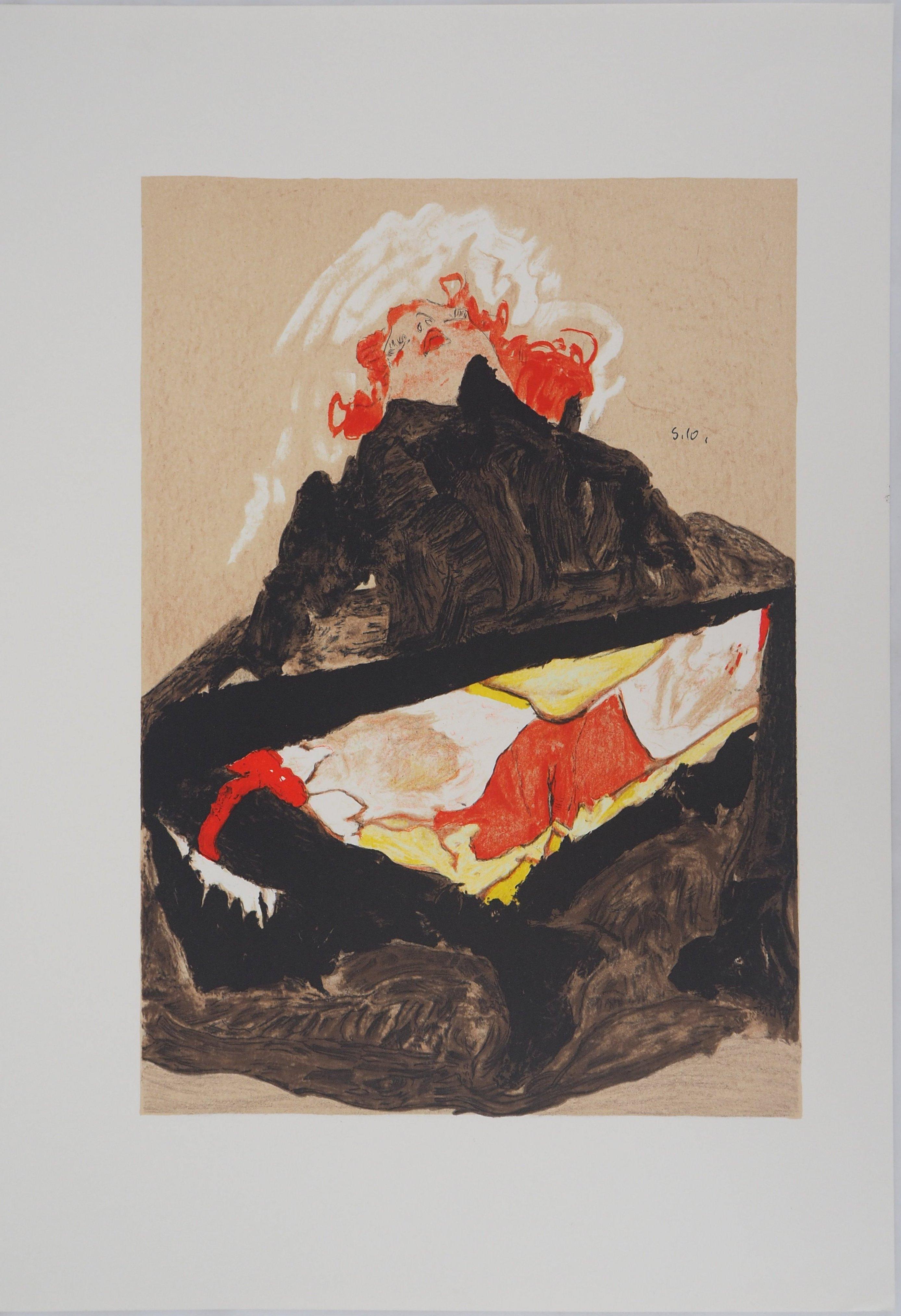 La femme aux cheveux rouges - Lithographie - Print de (after) Egon Schiele