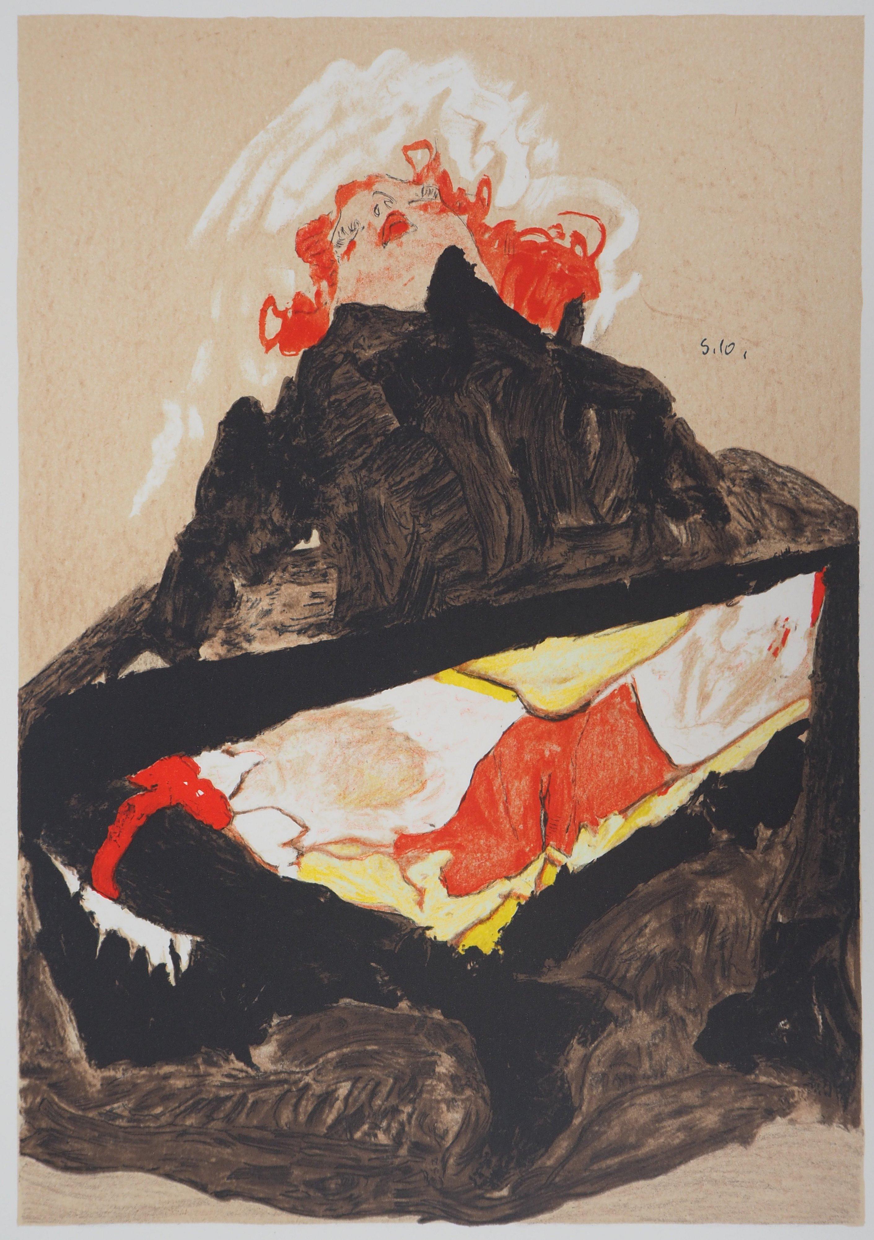 Figurative Print (after) Egon Schiele - La femme aux cheveux rouges - Lithographie