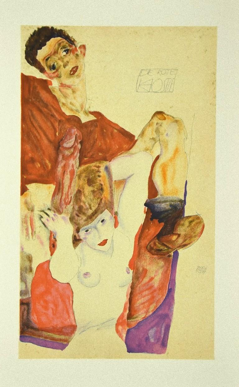 (after) Egon Schiele Nude Print - The Red Host - Lithograph after E. Schiele - 2007