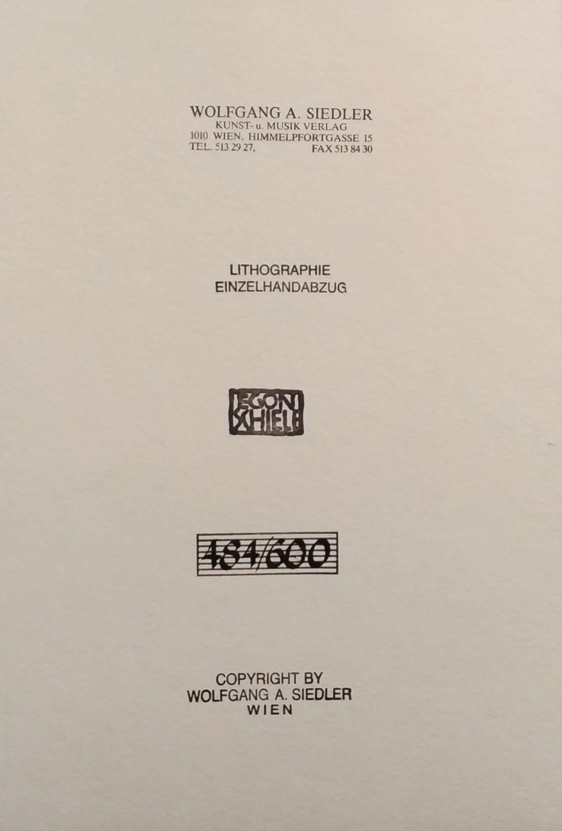 Weiblicher Rückenakt - Original Lithographie nach Egon Schiele (Beige), Nude Print, von (after) Egon Schiele