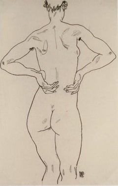 Weiblicher Rückenakt - Original Lithograph after Egon Schiele