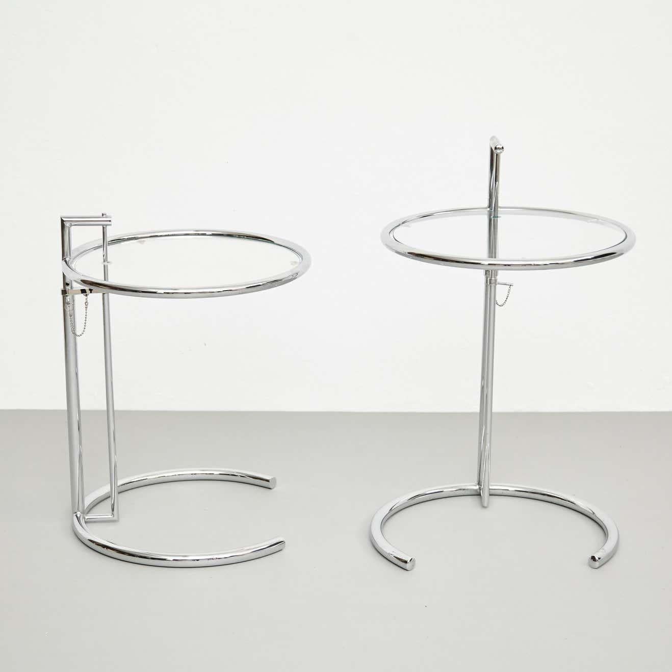After Eileen Gray Pair of E1027 Side Tables, Glass and Tubular Steel, circa 1970 4