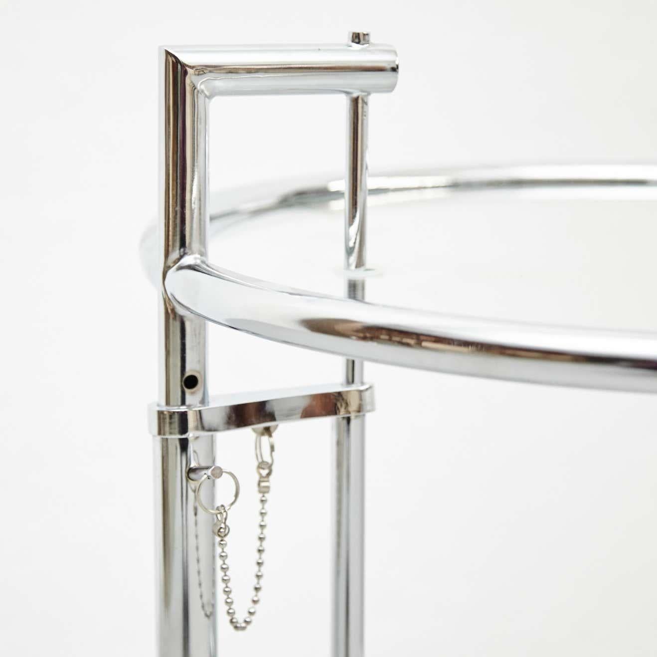After Eileen Gray Pair of E1027 Side Tables, Glass and Tubular Steel, circa 1970 5