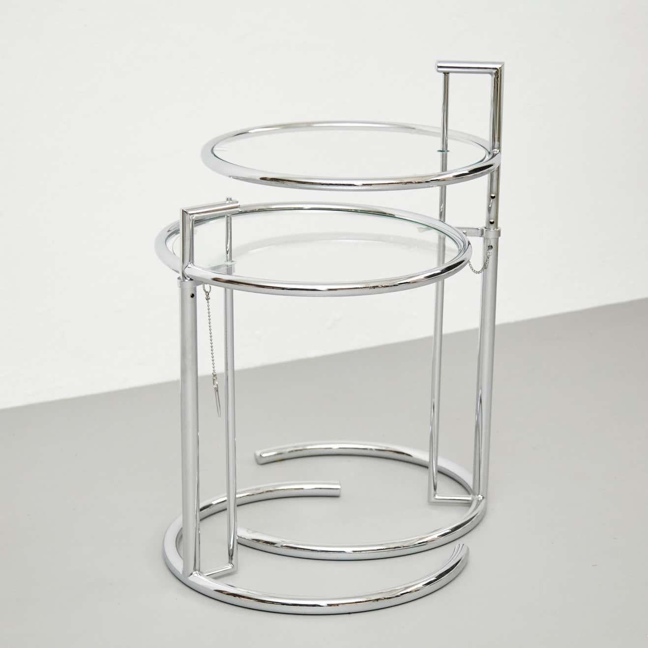 German After Eileen Gray Pair of E1027 Side Tables, Glass and Tubular Steel, circa 1970