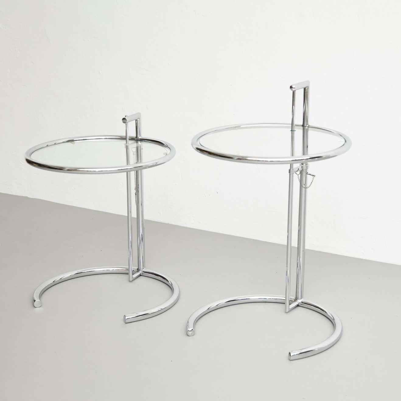 After Eileen Gray Pair of E1027 Side Tables, Glass and Tubular Steel, circa 1970 3