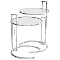 After Eileen Gray Pair of E1027 Side Tables, Glass and Tubular Steel, circa 1970
