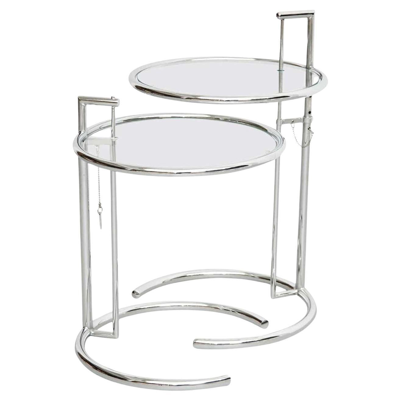 After Eileen Gray Pair of E1027 Side Tables, Glass and Tubular Steel, circa 1970