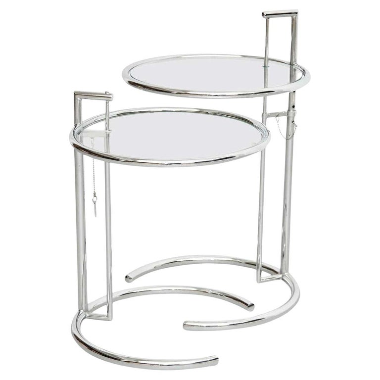 After Eileen Grey Pair of E1027 Side Tables, Glass and Tubular Steel