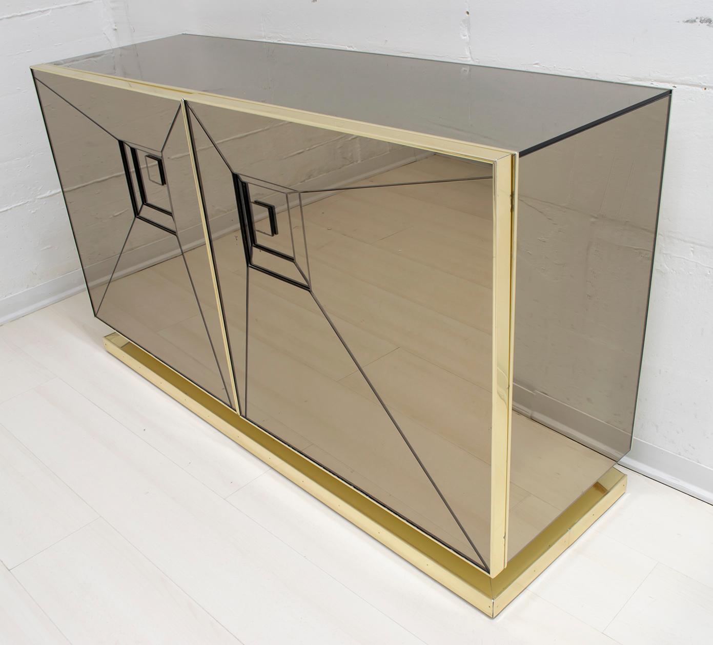 Late 20th Century After Ello Furniture Mid-Century Modern Mirrored Credenza Cabinet