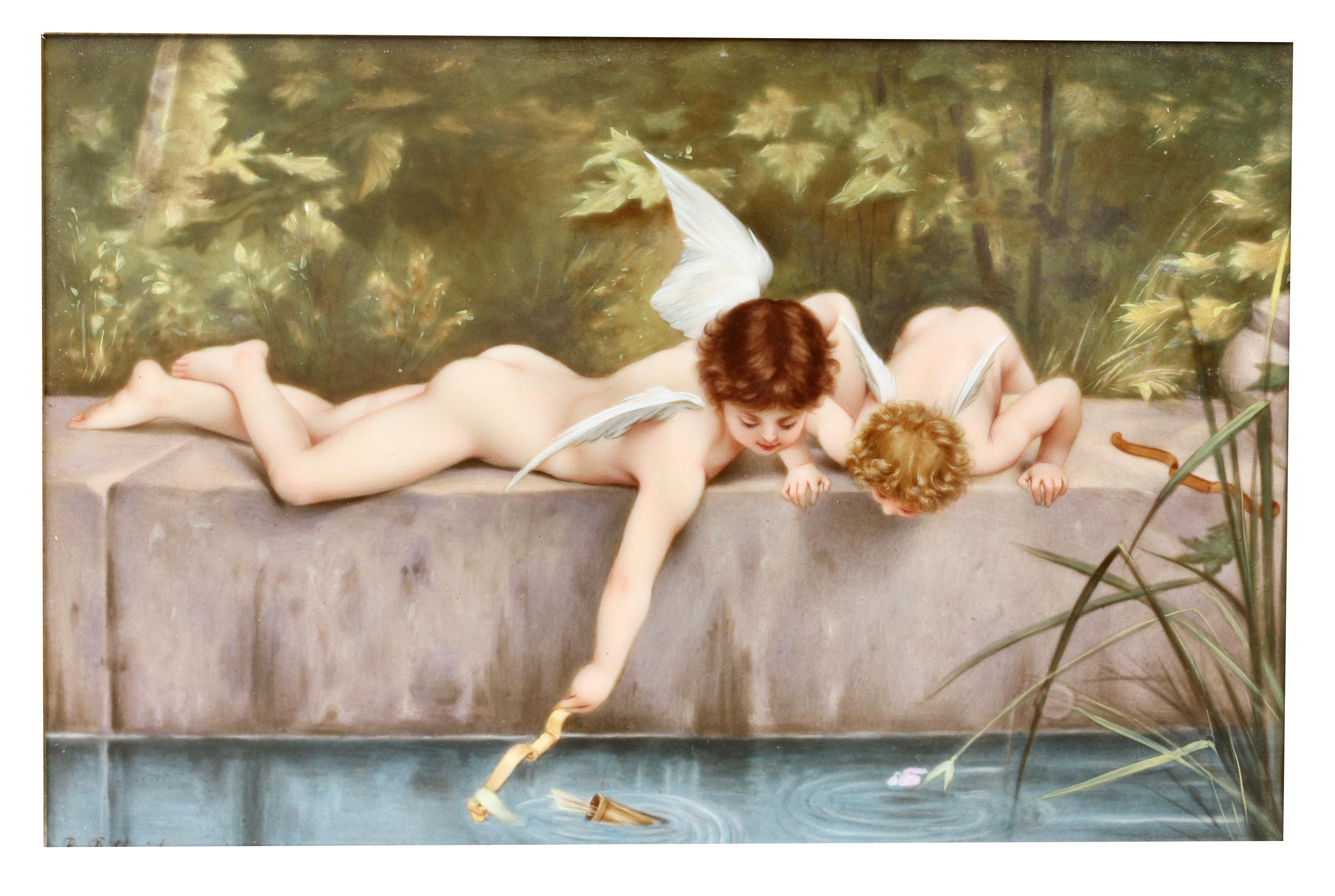 After Émile Munier '1810-Circa 1895' 'Fischend Amor' ‘K.P.M.’ Porcelain For Sale 3