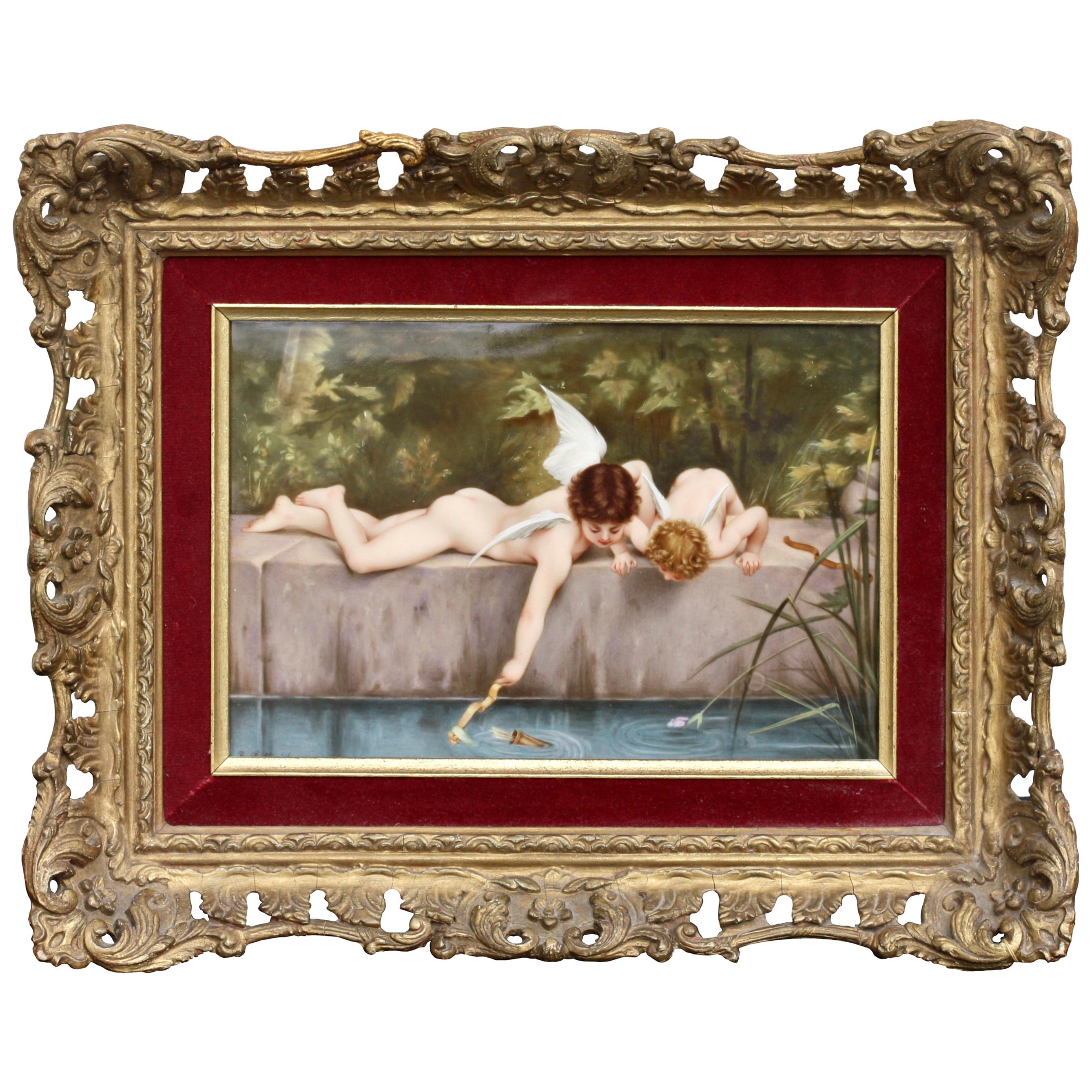 After Émile Munier '1810-Circa 1895' 'Fischend Amor' ‘K.P.M.’ Porcelain