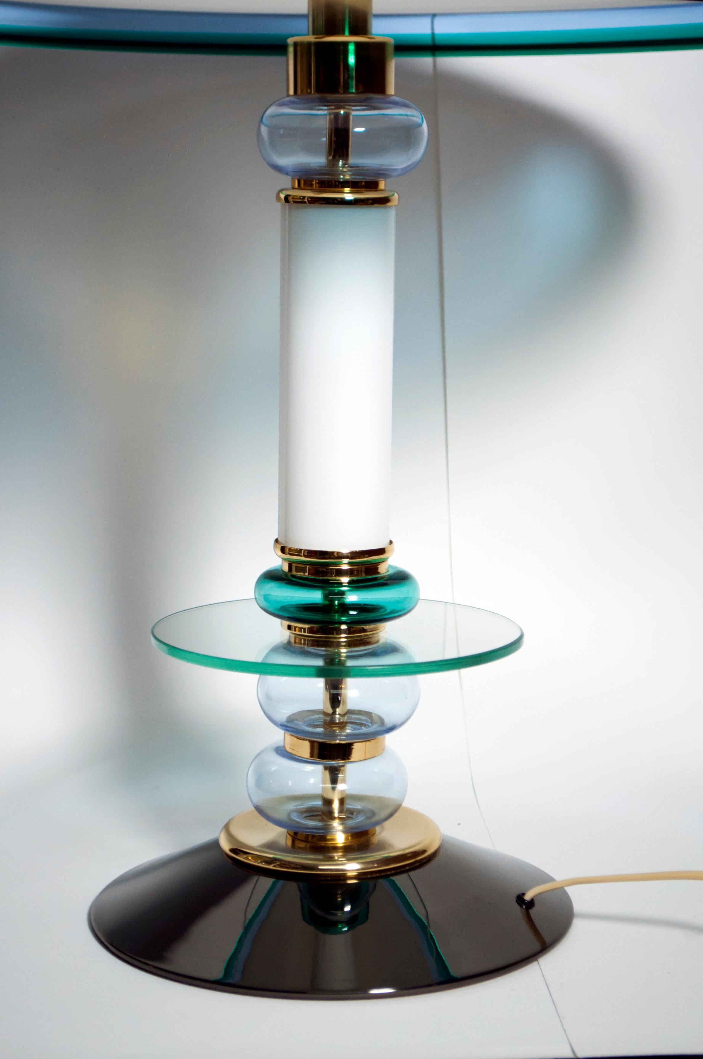 Brass After Ettore Sottsass Italian Murano Glass Table Lamp, 1980s