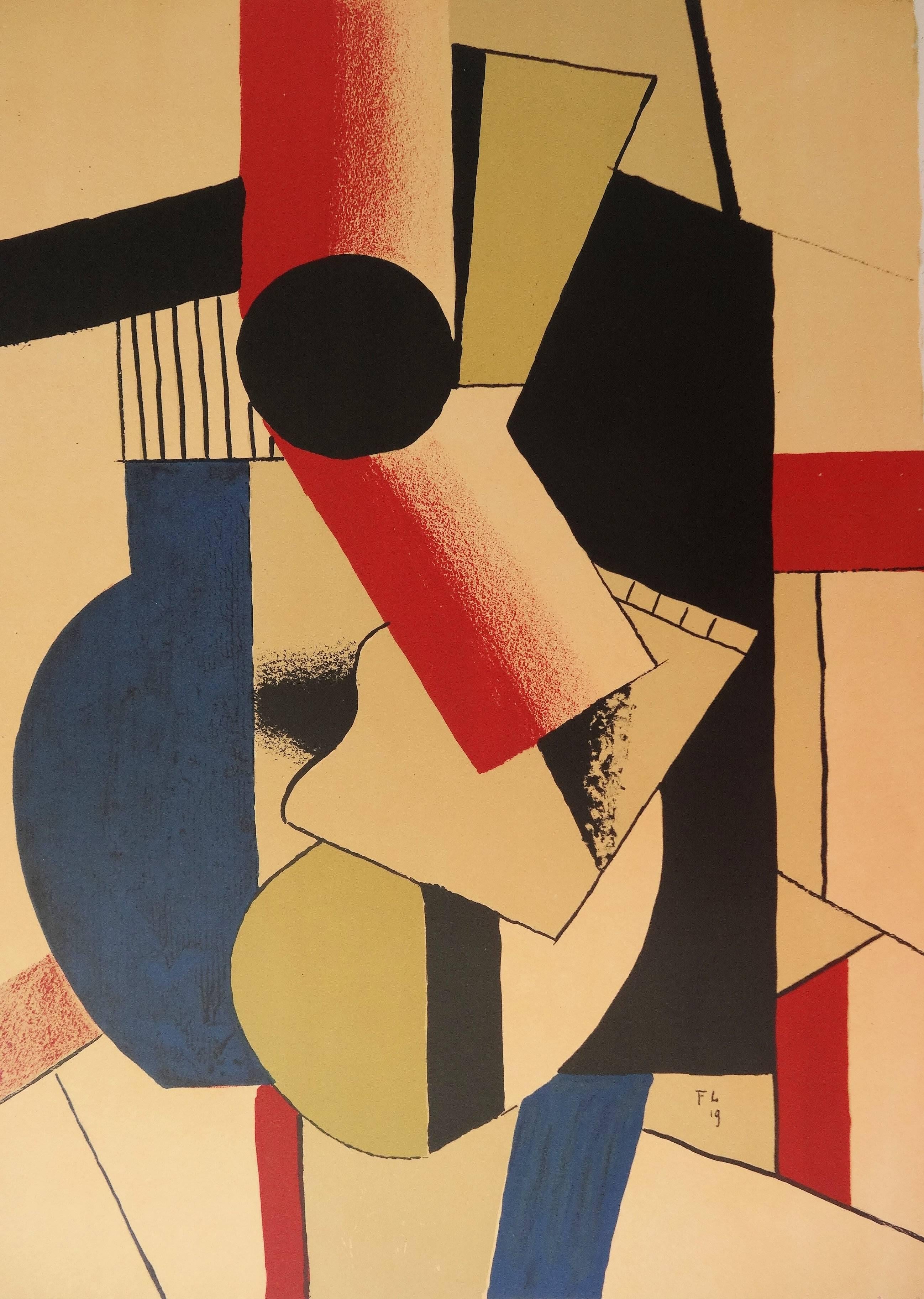 Cubist Guitar - Lithograph poster - Berggruen / Mourlot 1979 - Abstract Geometric Print by (after) Fernand Léger