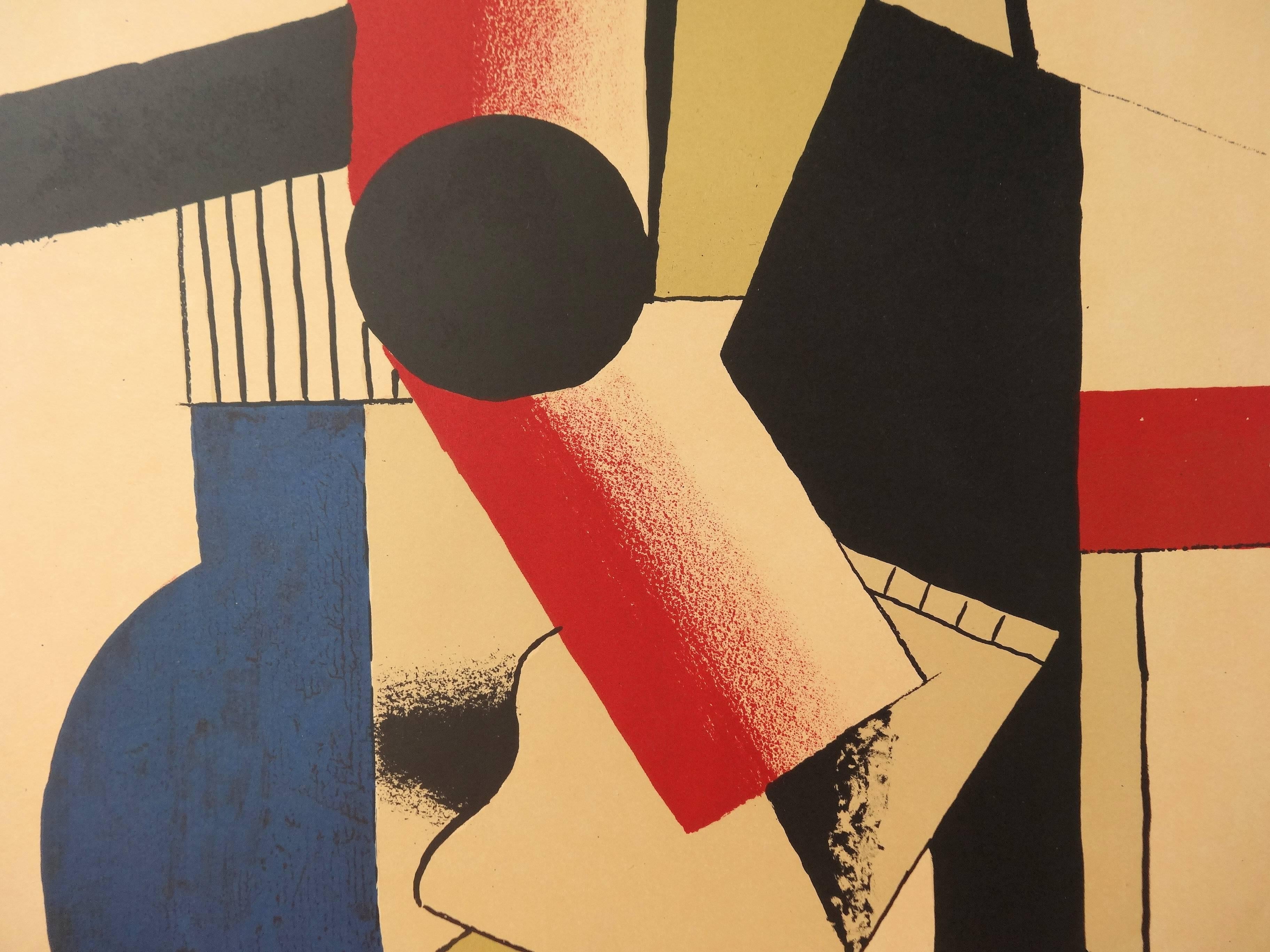 Cubist Guitar - Lithograph poster - Berggruen / Mourlot 1979 - Beige Abstract Print by (after) Fernand Léger