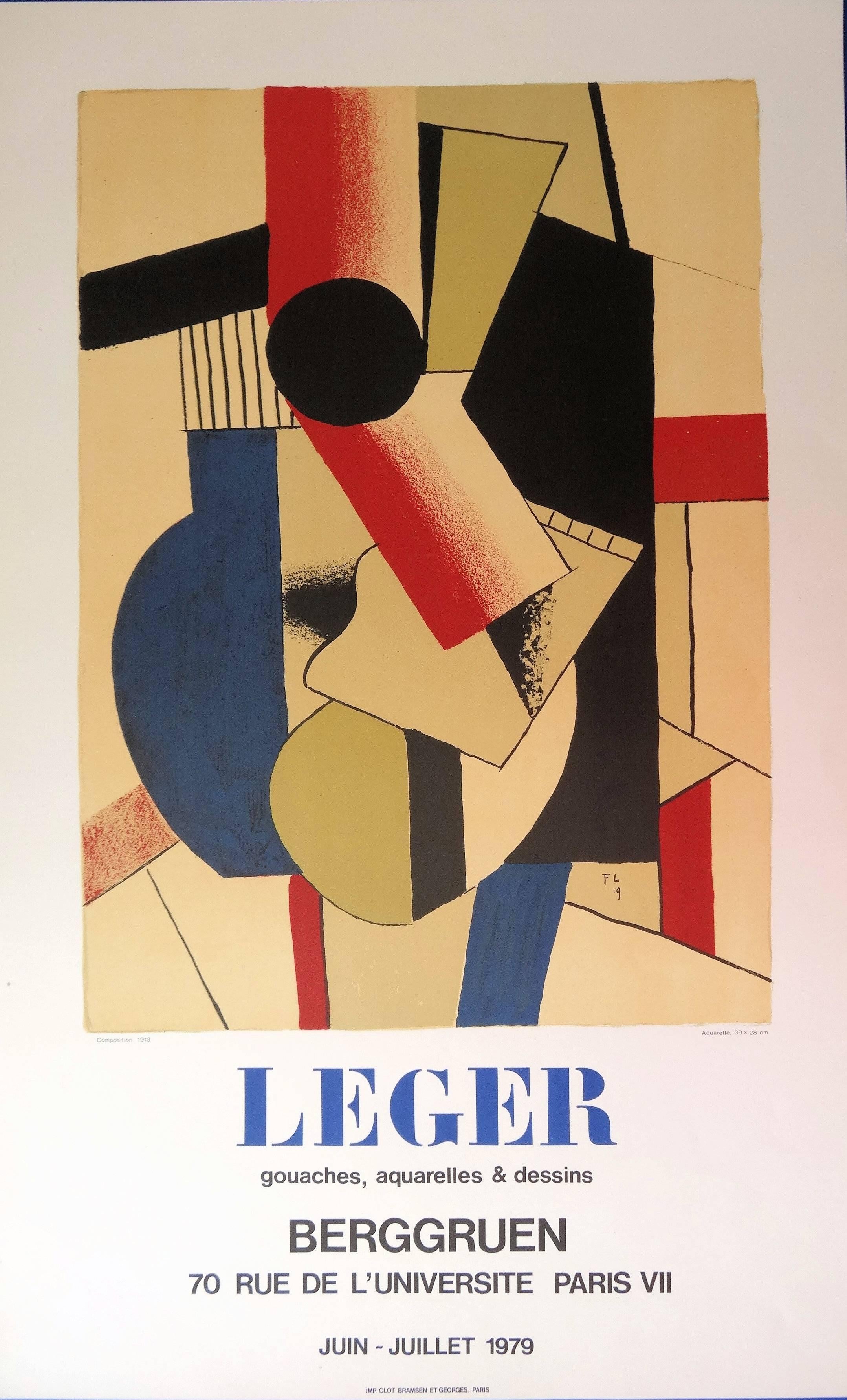 (after) Fernand Léger Abstract Print - Cubist Guitar - Lithograph poster - Berggruen / Mourlot 1979