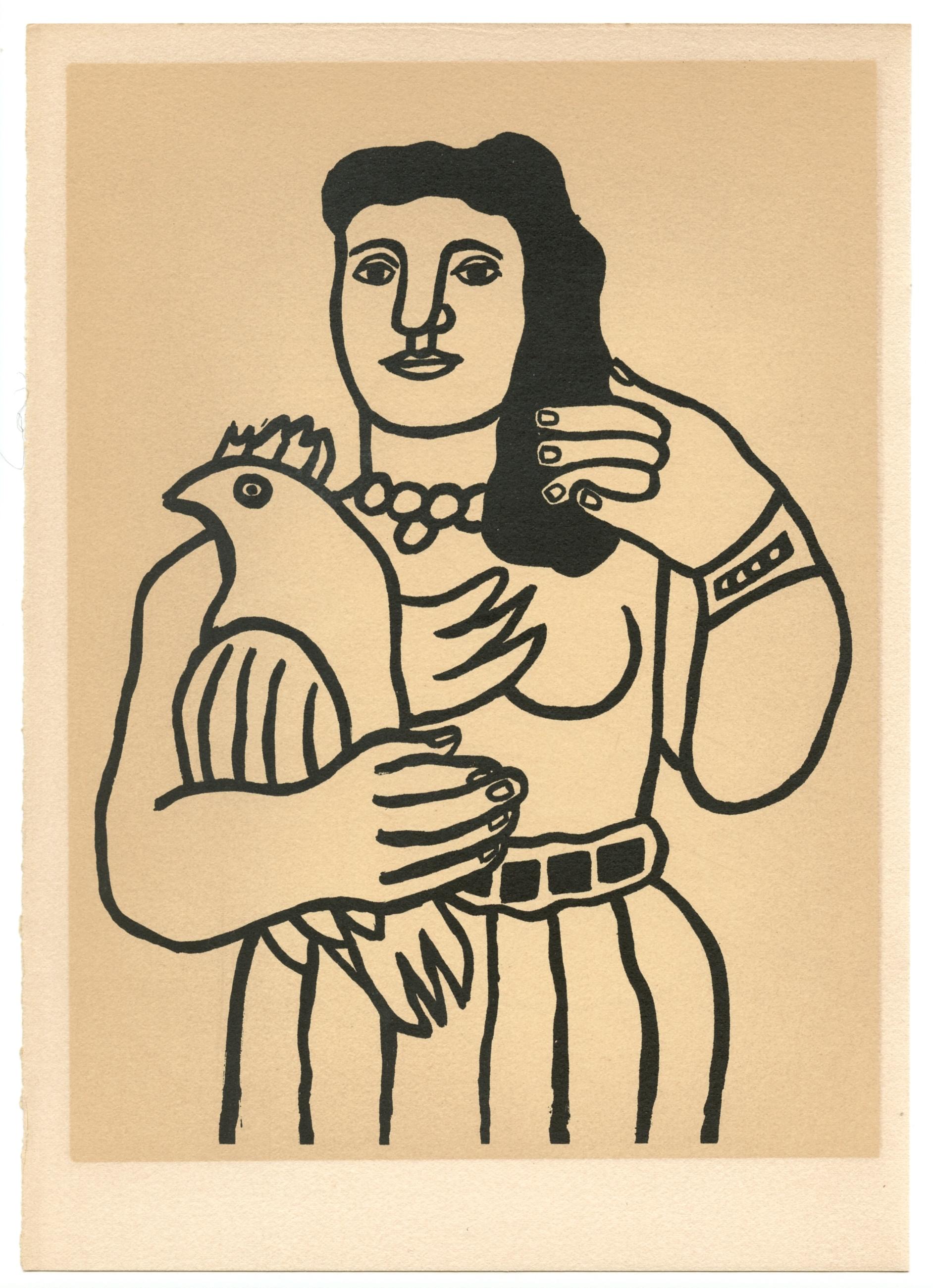 Lithographie « Femme à l'oiseau » - Print de (after) Fernand Léger