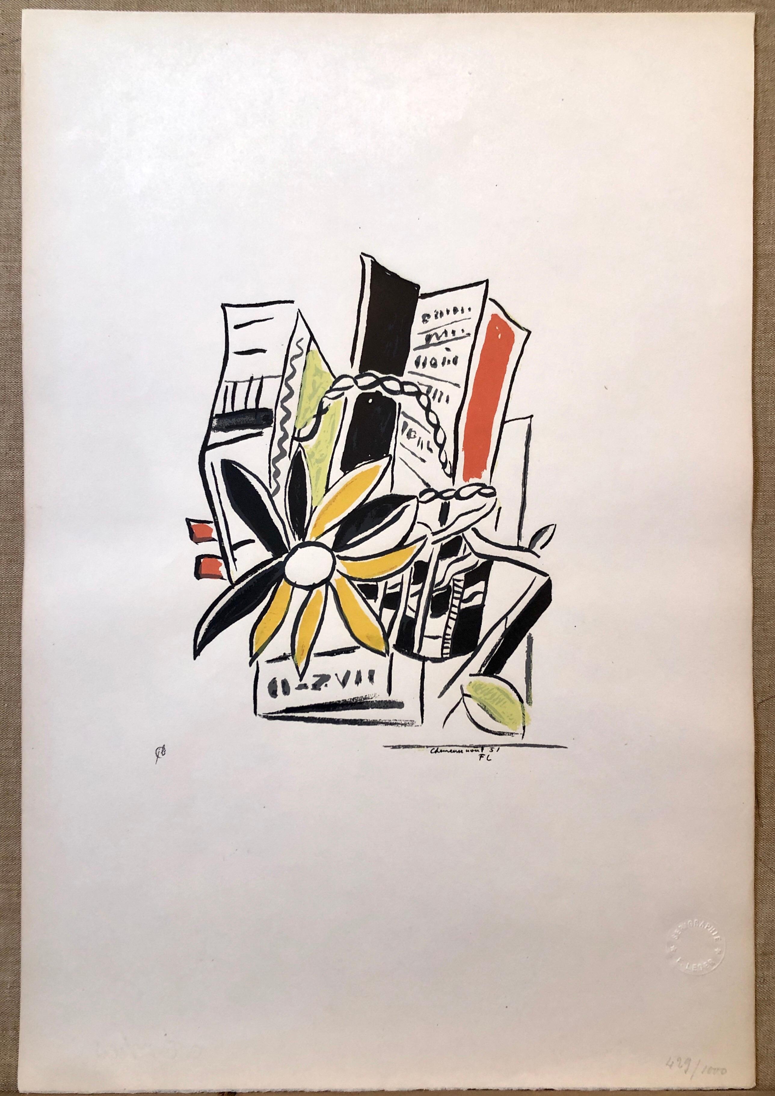 Fernand Leger Colorful Modernist Drawing Limited Edition Serigraph Lithograph - Print by (after) Fernand Léger