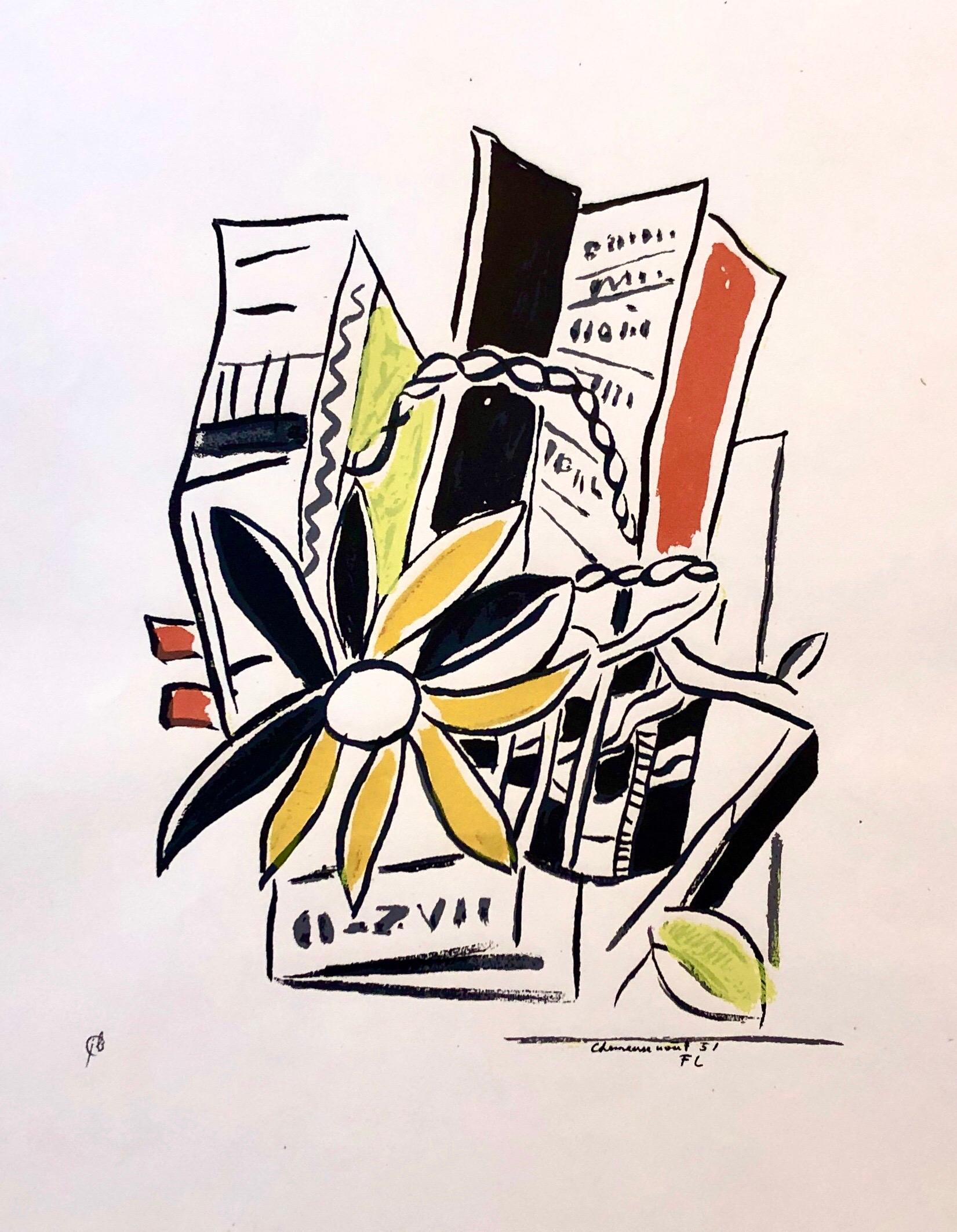 Fernand Leger Colorful Modernist Drawing Limited Edition Serigraph Lithograph - Beige Abstract Print by (after) Fernand Léger