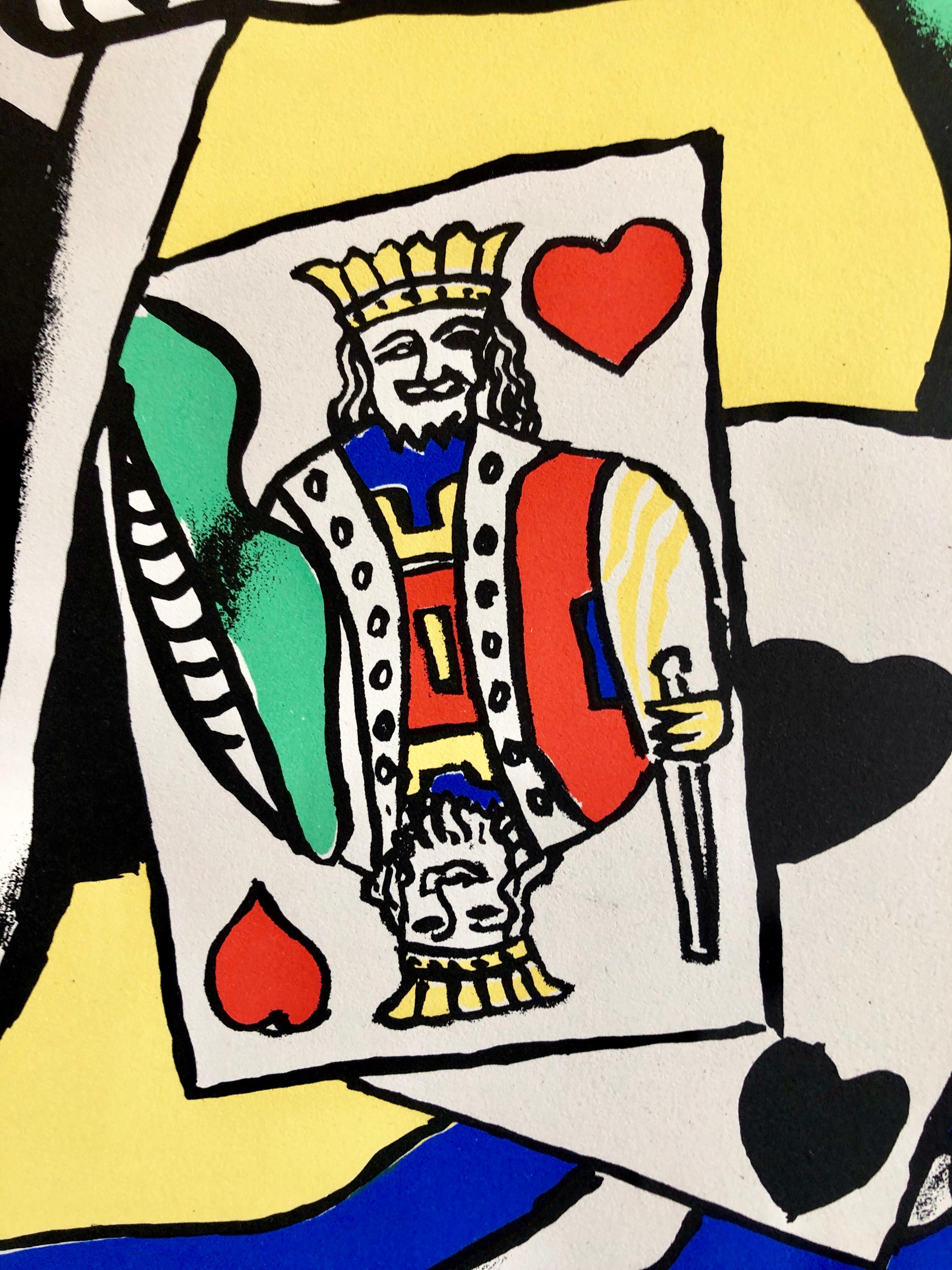Fernand Leger School Prints Colorful Modernist King of Hearts Drawing Lithograph For Sale 2