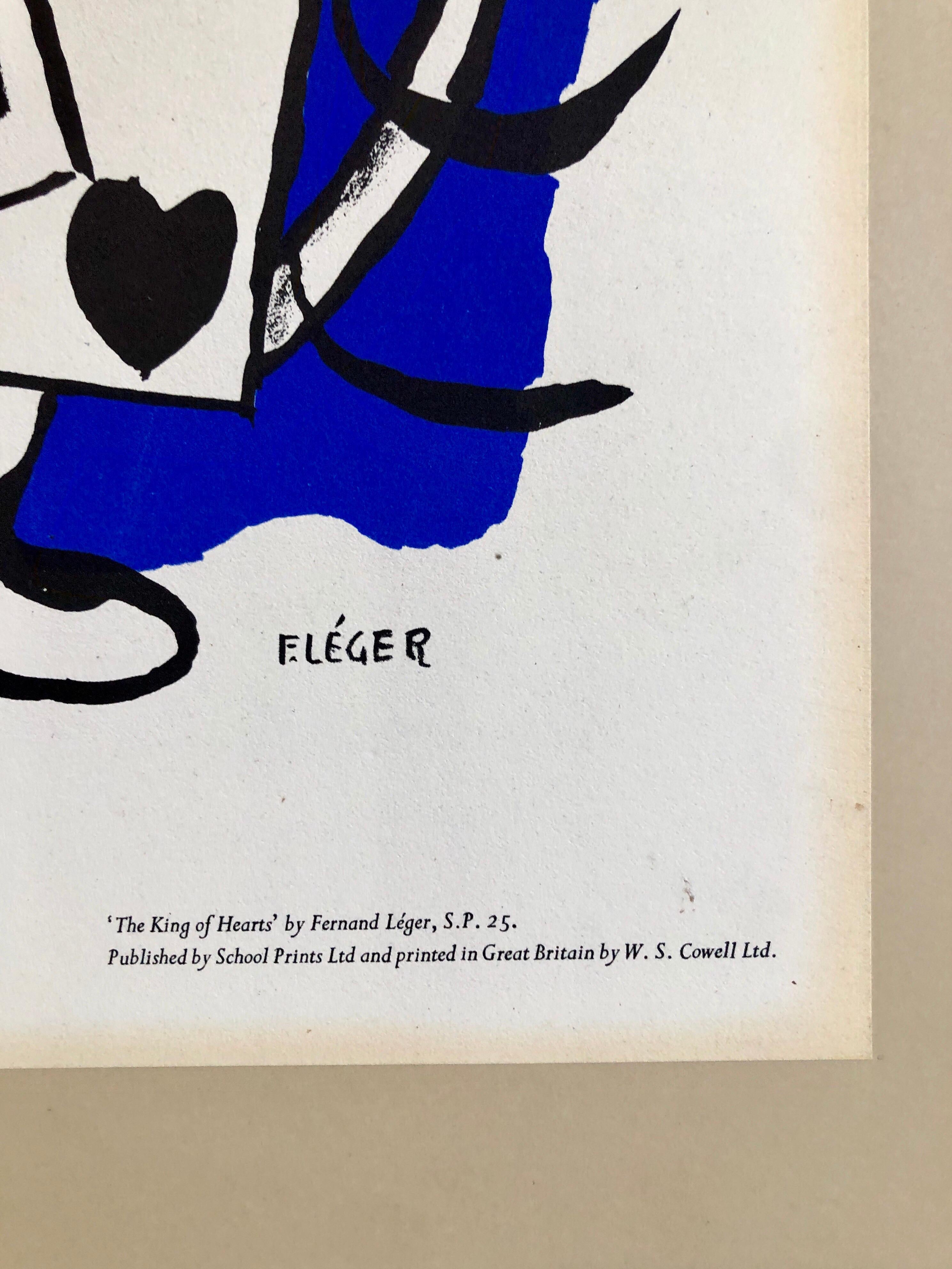 Bunte modernistische King of Hearts-Zeichnungslithographie der Fernand Leger School aus Drucken im Angebot 1