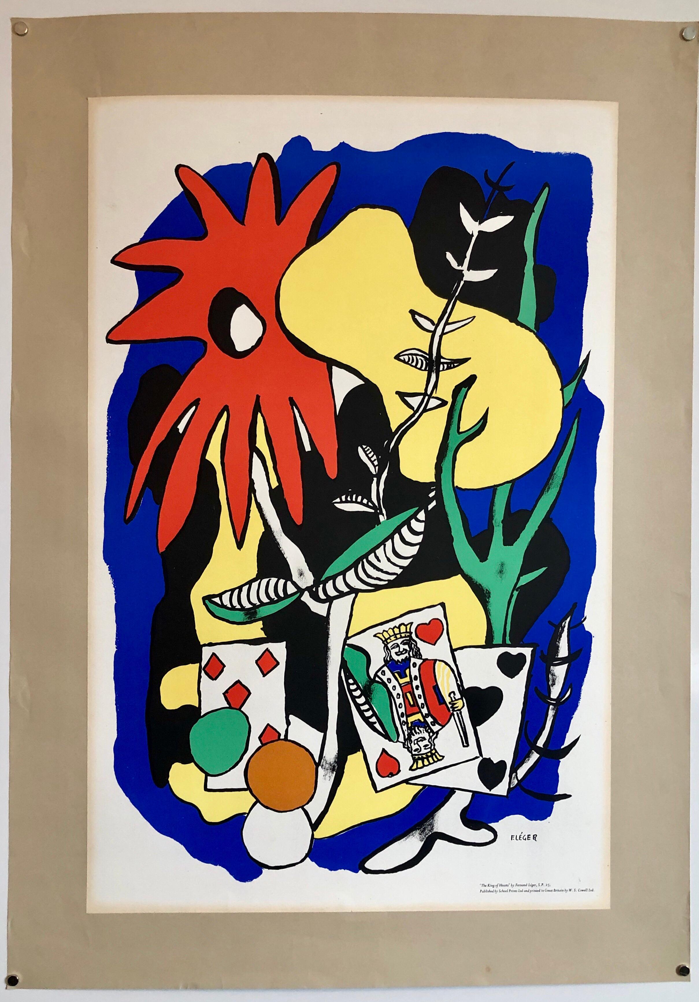 Bright vibrant blue, orange, red, yellow, green lithograph in color. This is signed in the plate and dated. Leger's abstract drawing lithograph was drawn by the artist direct on to plastic plates newly developed by Cowell's of Ipswich, and proofed