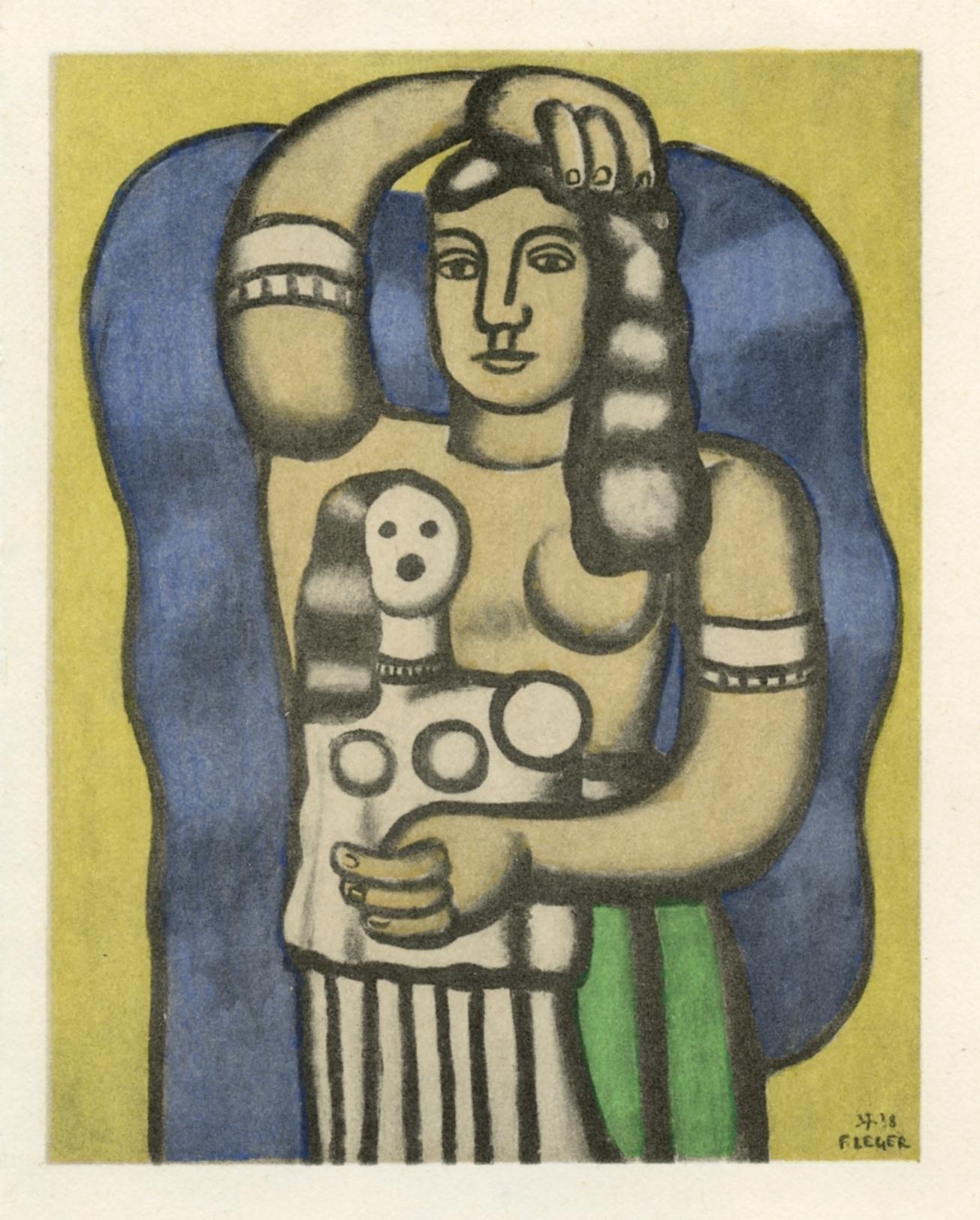 "Pochoir "Jeune fille tenant une poupee - Print de (after) Fernand Léger