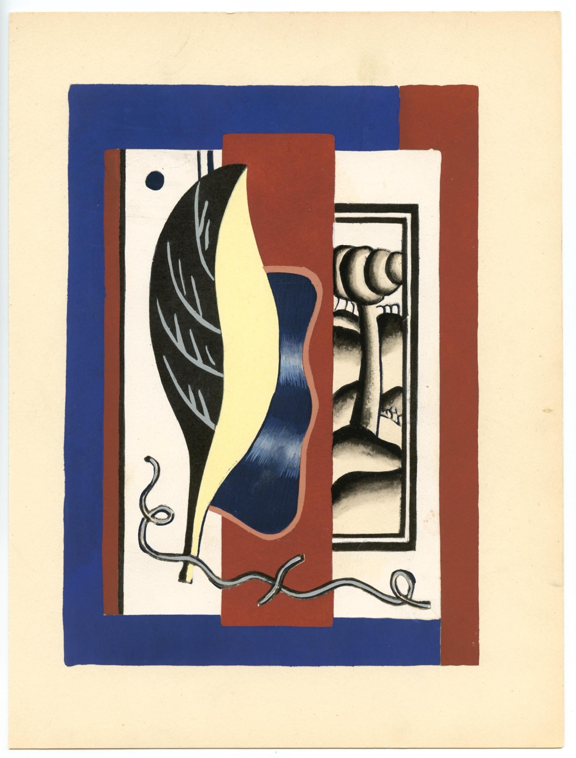 "La feuille jaune" pochoir - Print by (after) Fernand Léger