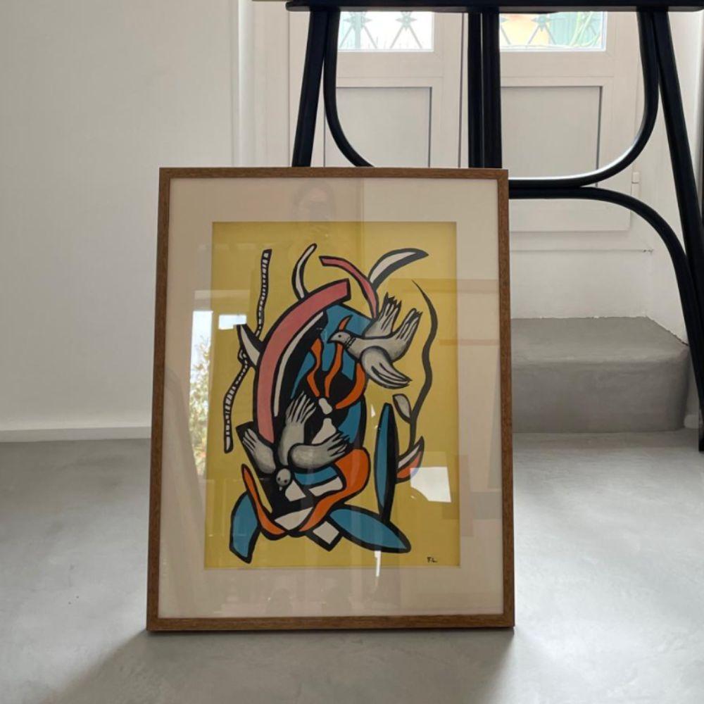 Oiseau sur fond Jaune - Print by (after) Fernand Léger
