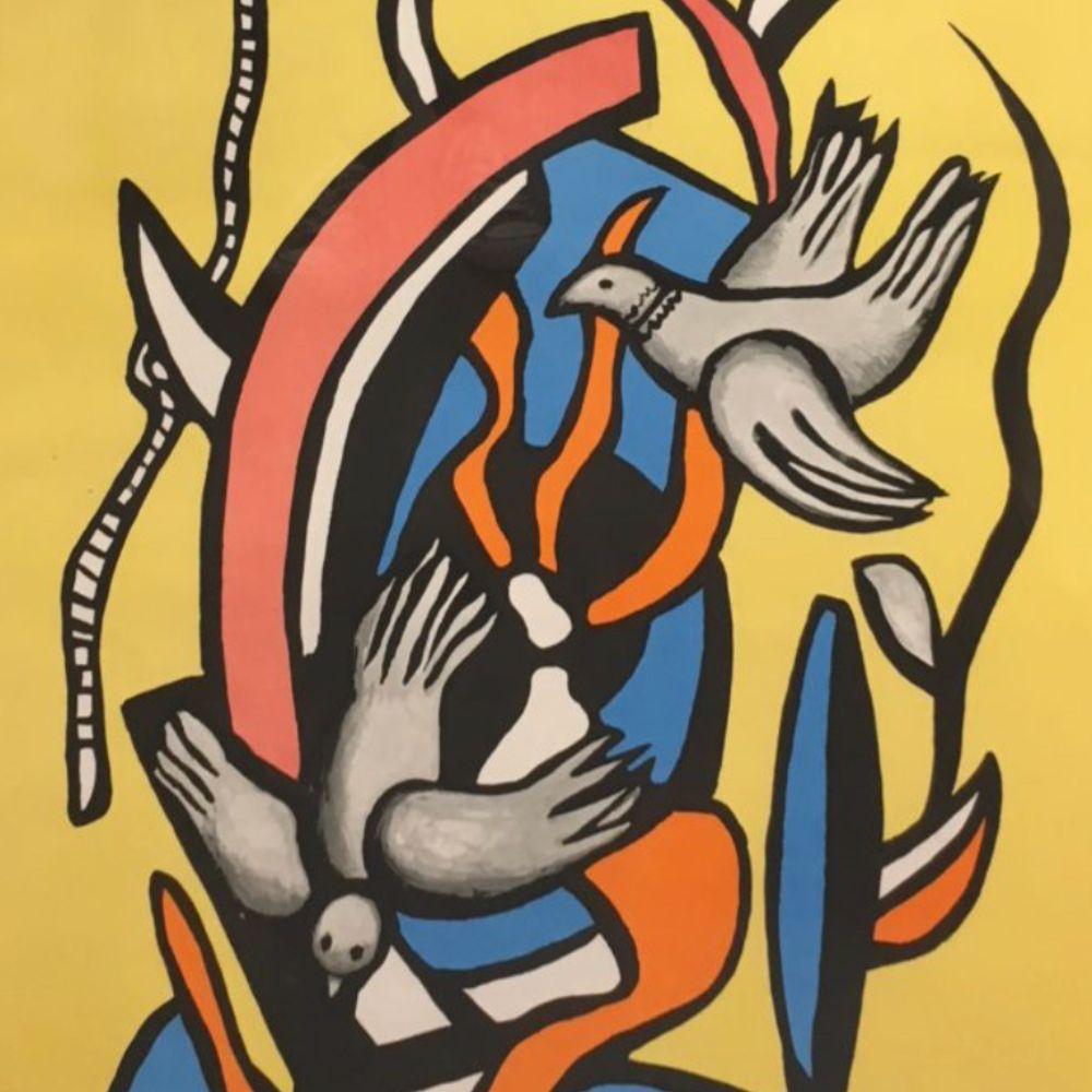 Oiseau sur fond Jaune - Abstract Print by (after) Fernand Léger