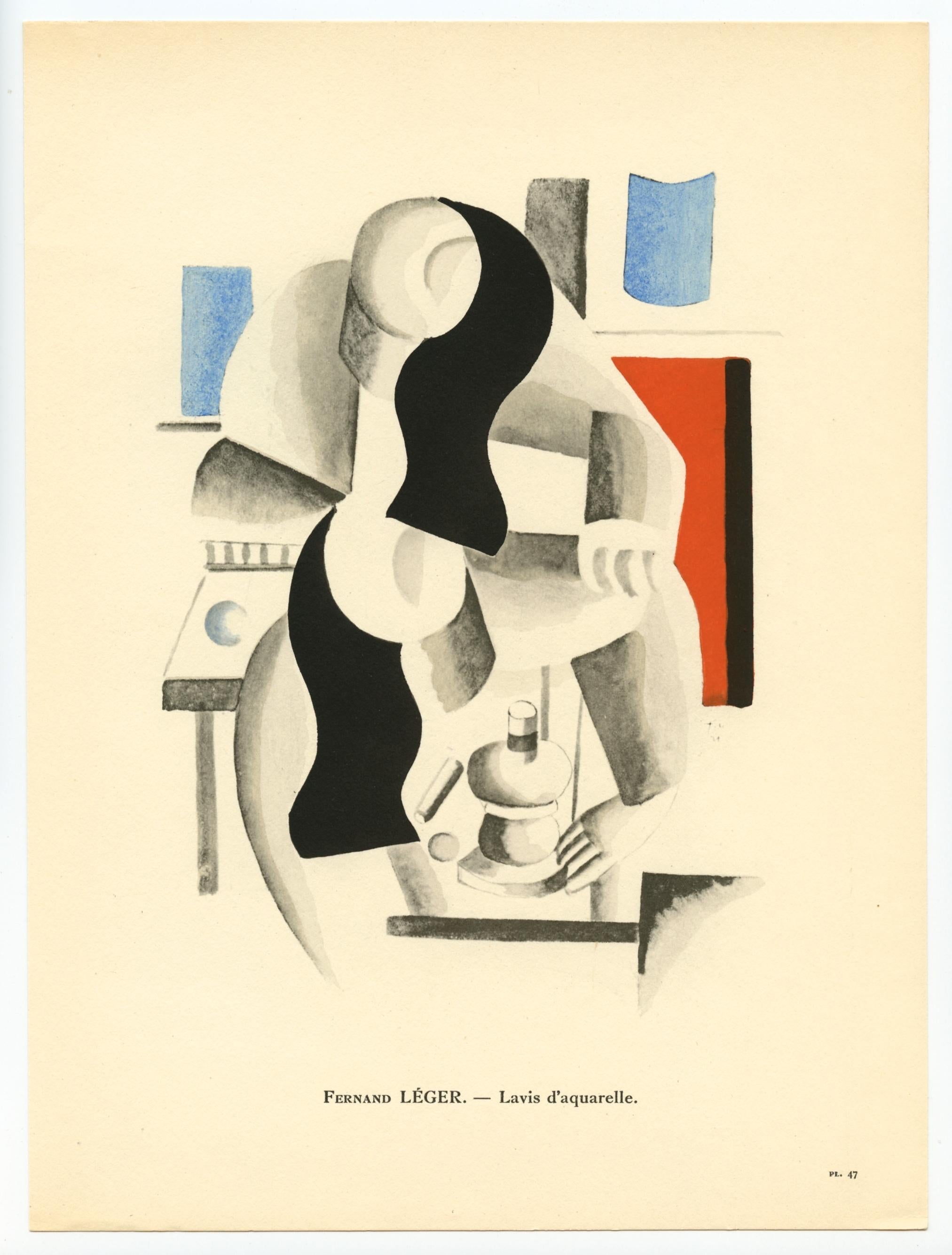 Medium: pochoir (after the watercolor). Printed in Paris in 1929 at the atelier of Daniel Jacomet for L'Art Cubiste. Image size: 7 1/2 x 5 1/2 inches (190 x 145 mm). There is an inscription with the artist's name printed in text beneath the image.