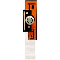 Vintage Mid Century Modern Orange & Lucite Table Sculpture Escutcheon Fernand Leger '50s