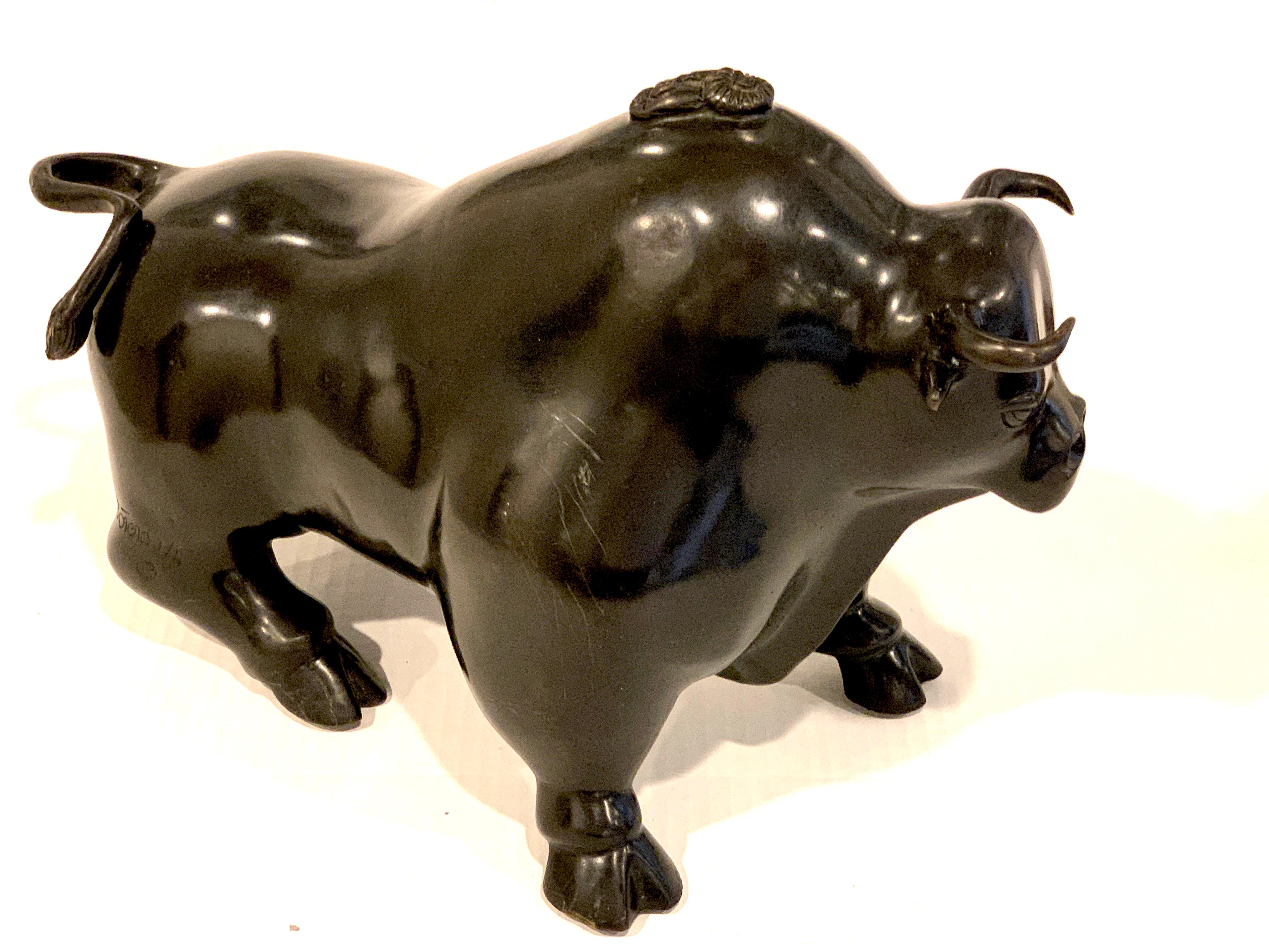 After Fernando Botero, bronze prize bull
Signed Botero and numbered 1/4, Foundry Mark
Beautiful patina, nice example.

This work is after* Fernando Botero, (born April 19, 1932) Colombian artist known 
for his his signature style, also known as