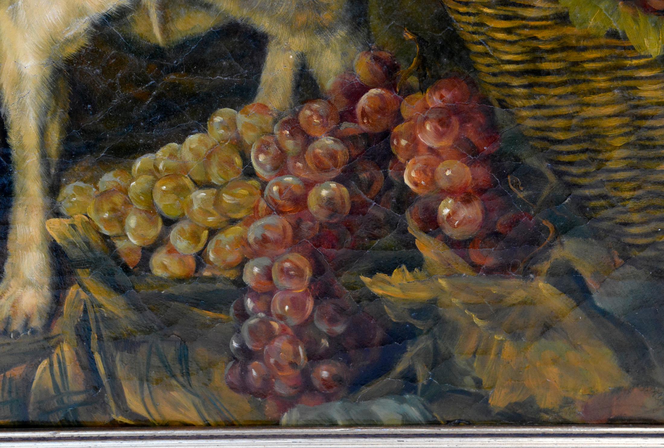Oil on wooden panel, with fine craquelé, 1840s

Very beautiful and expressive representation of a spitz guarding a basket of grapes. The Austrian painter Ferdinand Georg Waldmüller created the model for this painting in 1836 under the title 