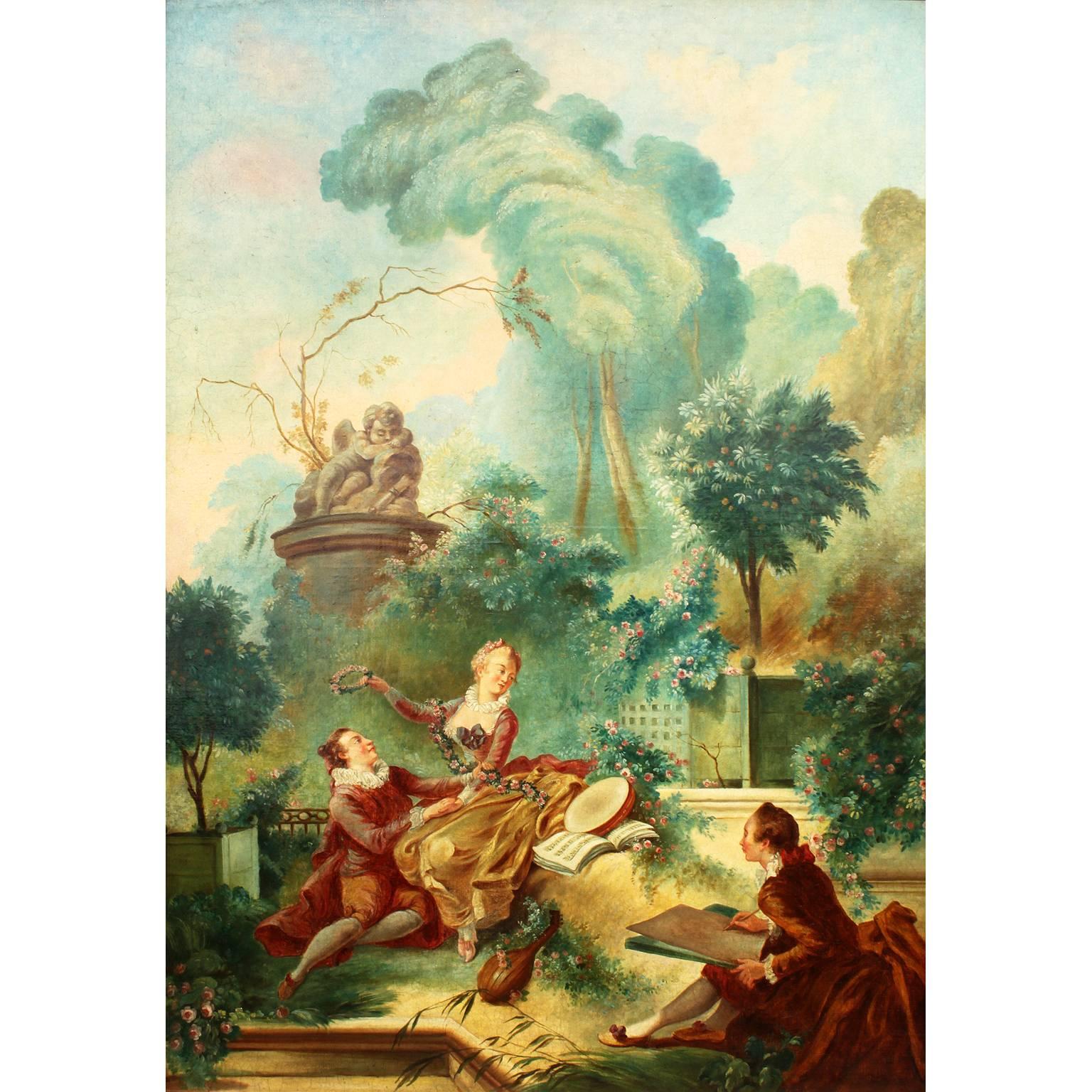 A large French 19th century oil on canvas (laid down on a masonite) 