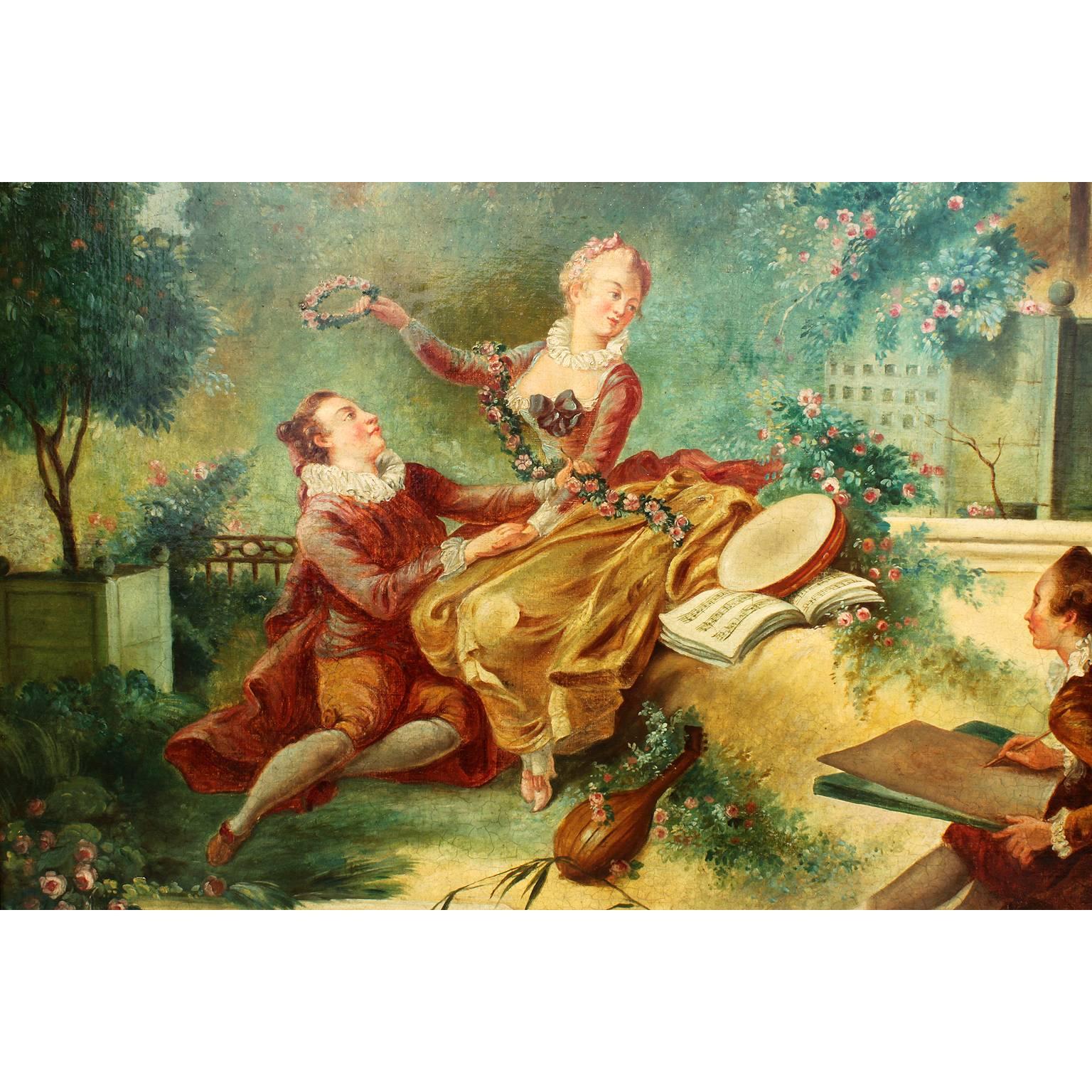 Nach Fragonard Französisch 19. Jahrhundert Öl auf Leinwand Fortschritte des Liebesliebhabers gekrönt (Rokoko) im Angebot