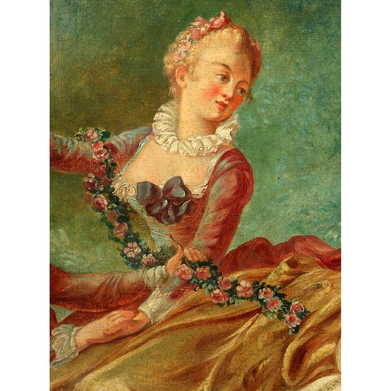 Masonite After Fragonard French 19th Century Oil on Canvas Progress of Love-Lover Crowned For Sale
