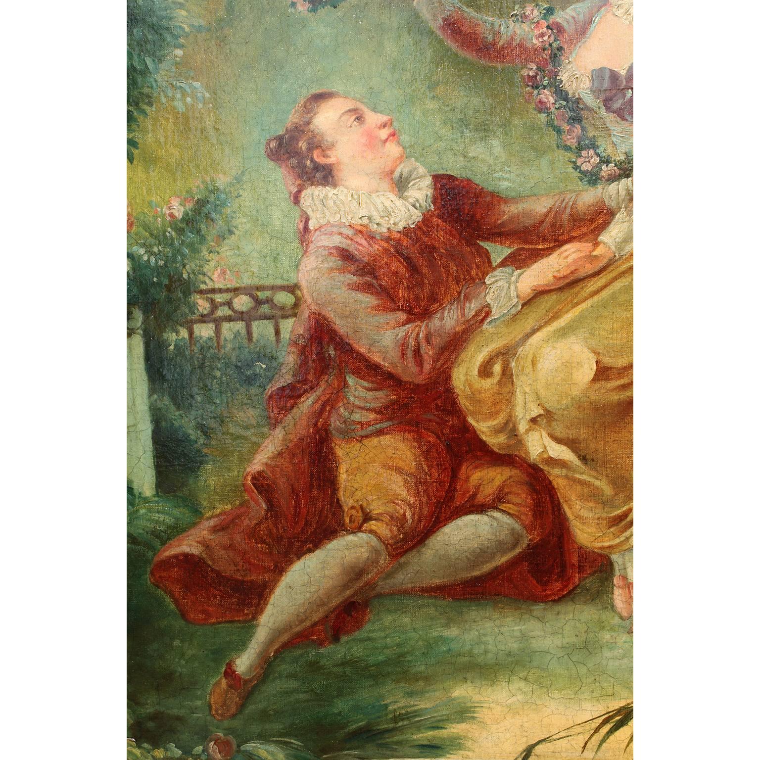 Nach Fragonard Französisch 19. Jahrhundert Öl auf Leinwand Fortschritte des Liebesliebhabers gekrönt im Angebot 2