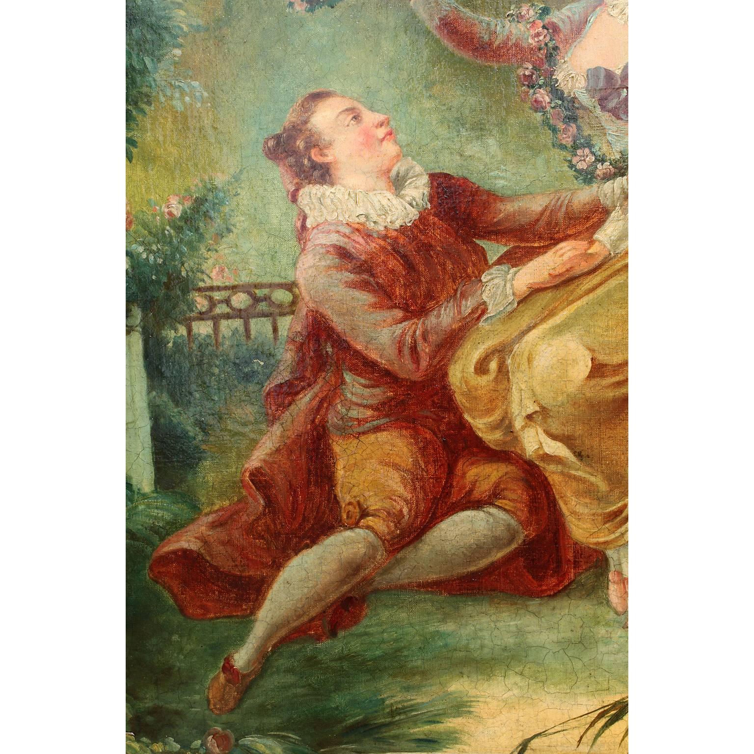 Dopo Fragonard Olio su tela francese del XIX secolo Progresso d'amore-amante incoronato in vendita 1