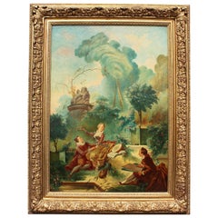 Antique After Fragonard French 19th Century Oil on Canvas Progress of Love-Lover Crowned