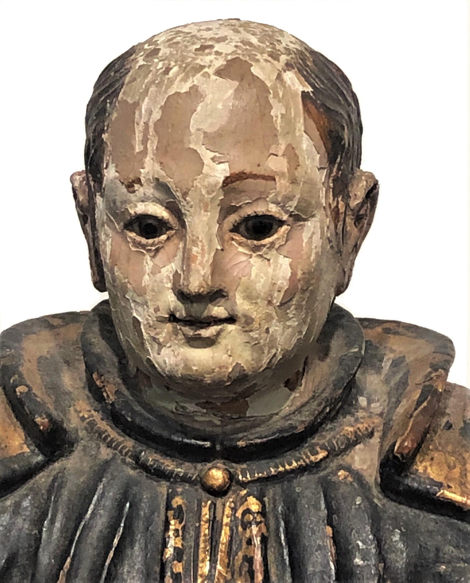 Baroque 
After Francisco Ruiz Gijon
Saint Francis of Assisi
Polychrome and Parcel Gilt Carved Wood, Insert Glass Eyes
Spain, Late 17th Century

Francisco Ruiz Gijón (Spanish, 1653 - 1720) was a renowned Spanish sculptor of the Baroque period. Born