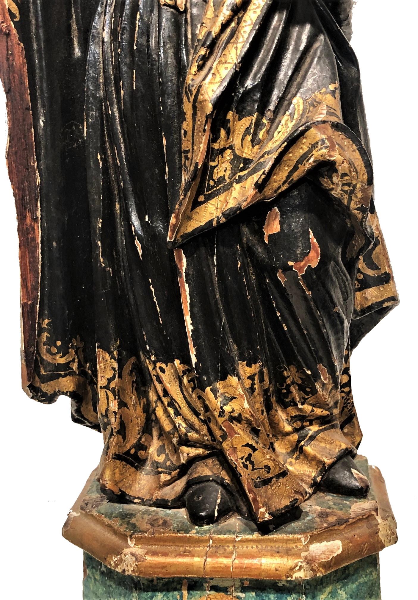 After Francisco Ruiz Gijon, St. Francis, Spanish Baroque Wood Sculpture, 17th C. In Fair Condition For Sale In New York, NY