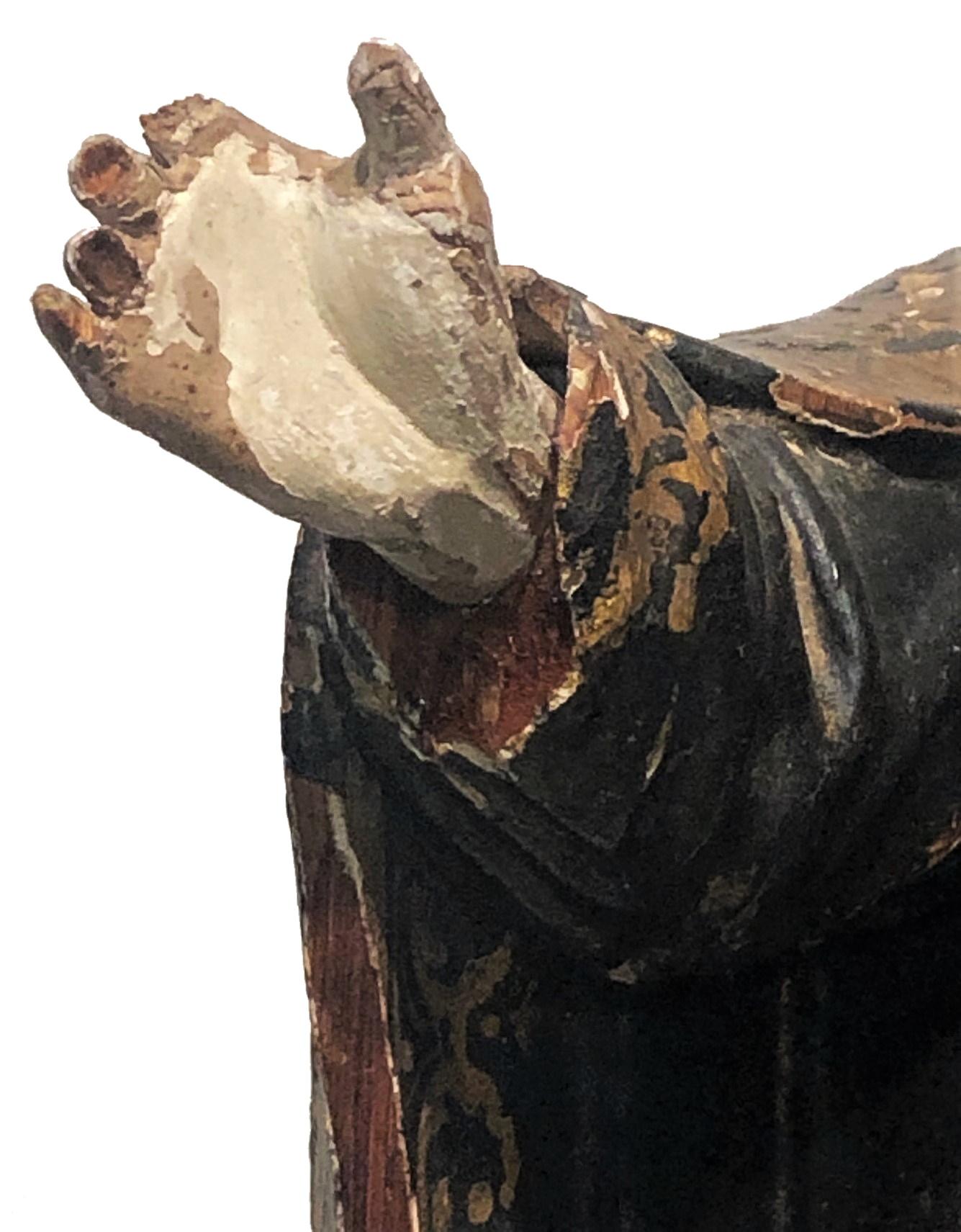 Nach Francisco Ruiz Gijon, St. Francis, spanische Barockholzskulptur im spanischen Barockstil, 17. Jahrhundert. im Zustand „Relativ gut“ im Angebot in New York, NY